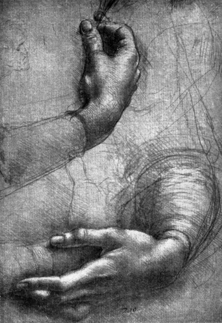 Estudo das mãos, século XV, 1930. de Leonardo da Vinci