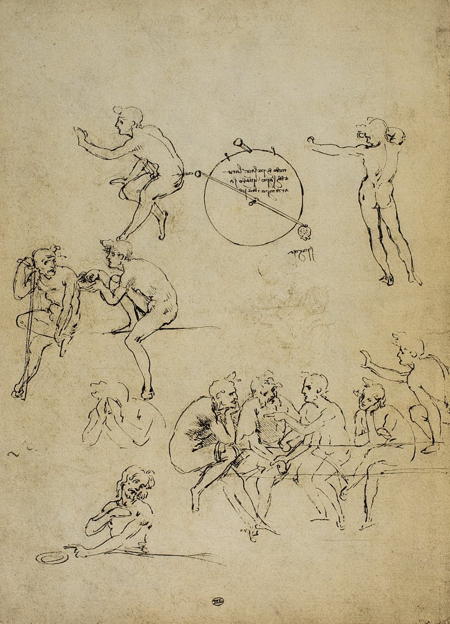 Estudo de figuras humanas em diferentes posições; desenho de Leonardo da Vinci. O louvre, paris de Leonardo da Vinci