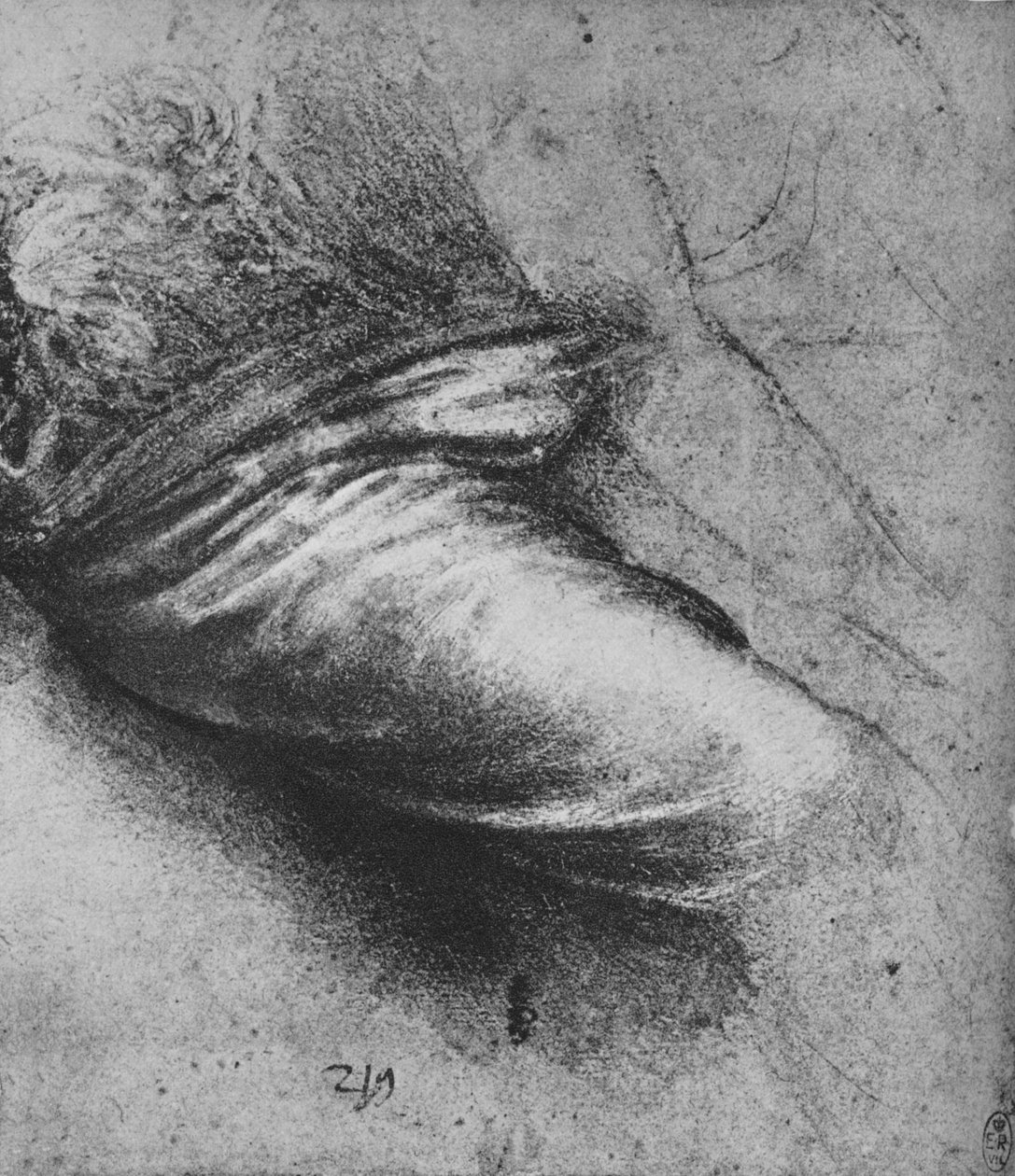 Estudo da cortina de uma figura sentada à direita, c1480 1945 de Leonardo da Vinci