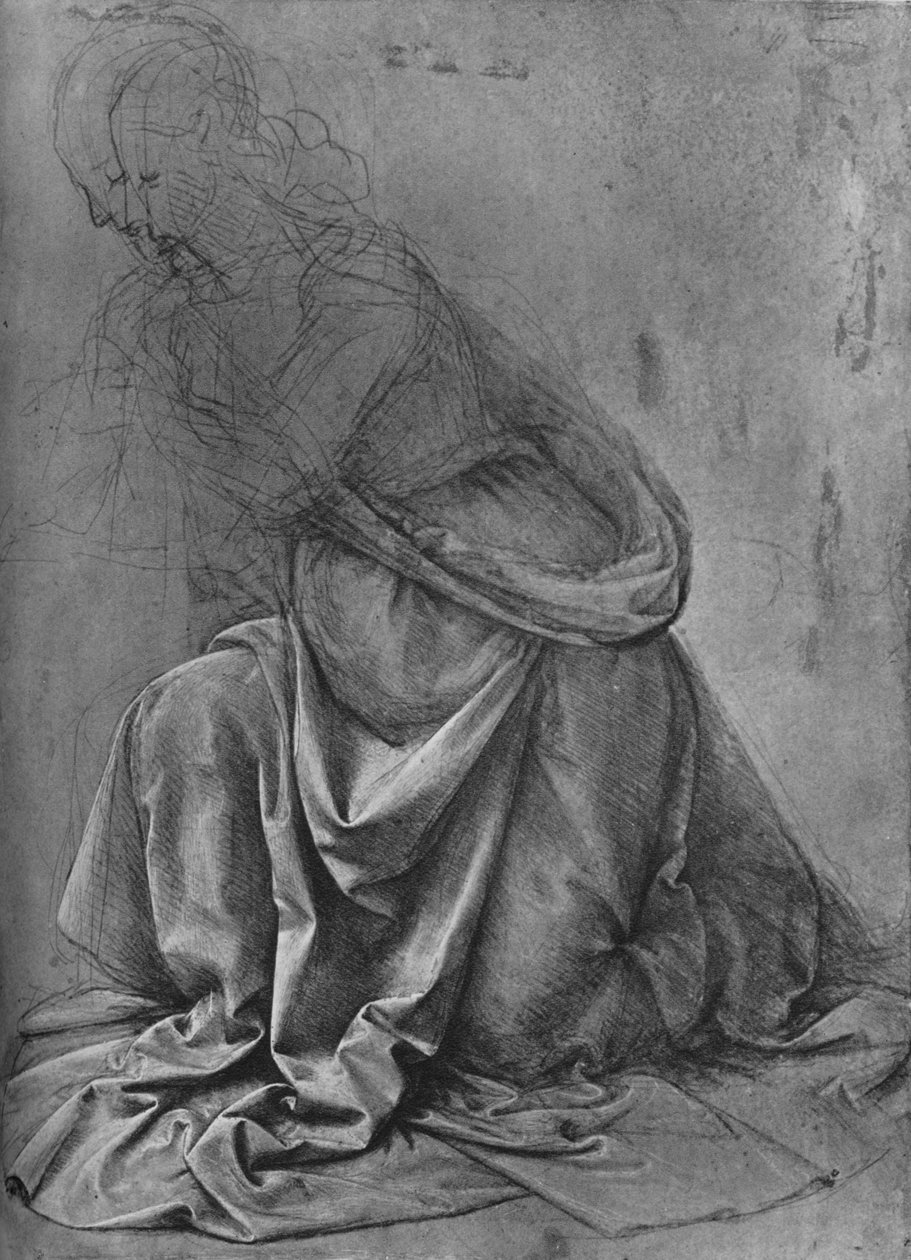 Estudo da cortina de uma mulher ajoelhada para a esquerda, c1477 1945 de Leonardo da Vinci