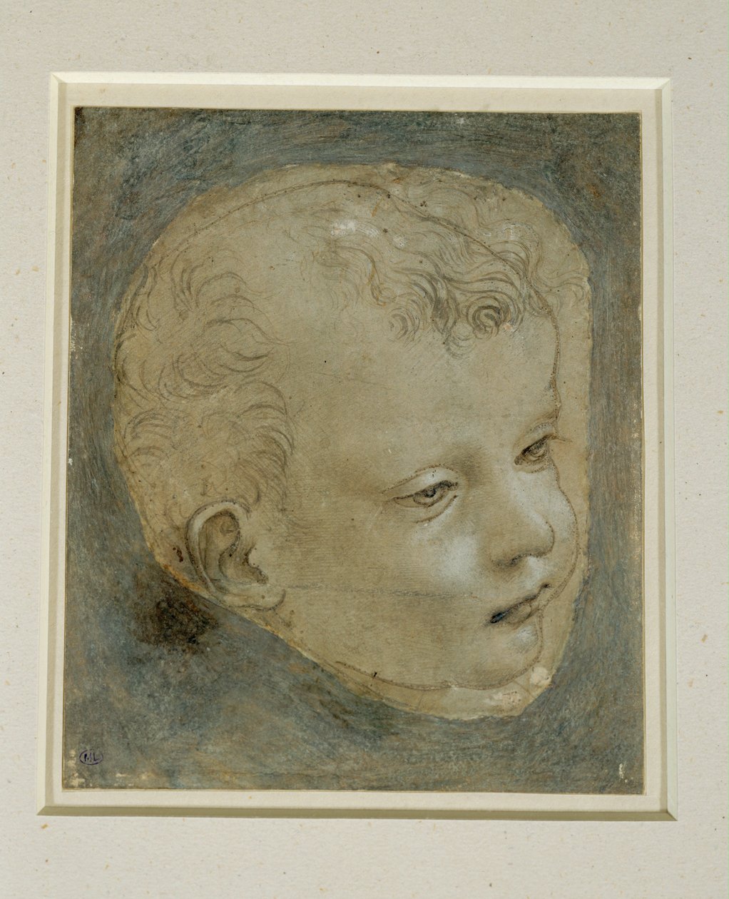 Cabeça de criança três quartos para a direita ... de Leonardo da Vinci
