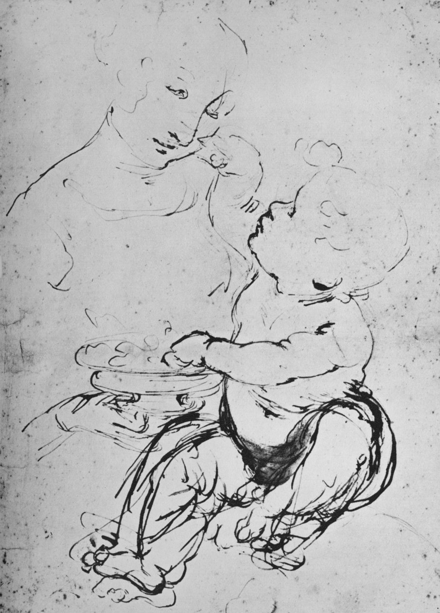 A Madona e o Menino com uma Tigela de Frutas, 1478 1945 de Leonardo da Vinci