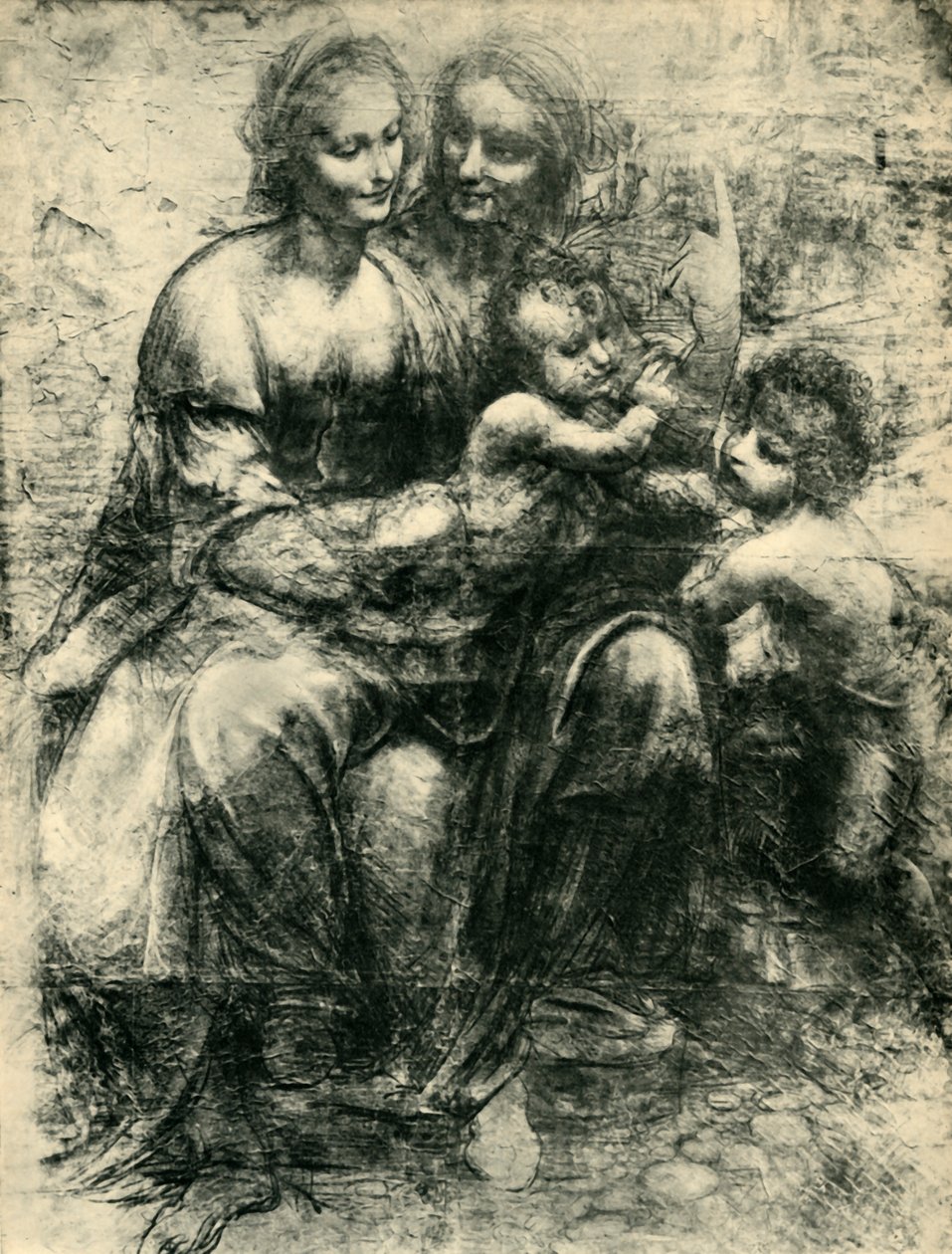 A Virgem e o Menino com Santa Ana e São João Batista, 1499-1500, 1943. de Leonardo da Vinci