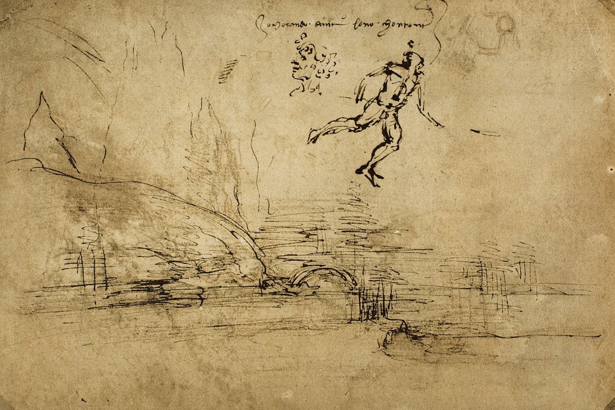 O desenho da figura de um soldado: desenho de Leonardo da Vinci. Gabinete de Desenhos e Gravuras, Galeria Uffizi, Florença de Leonardo da Vinci