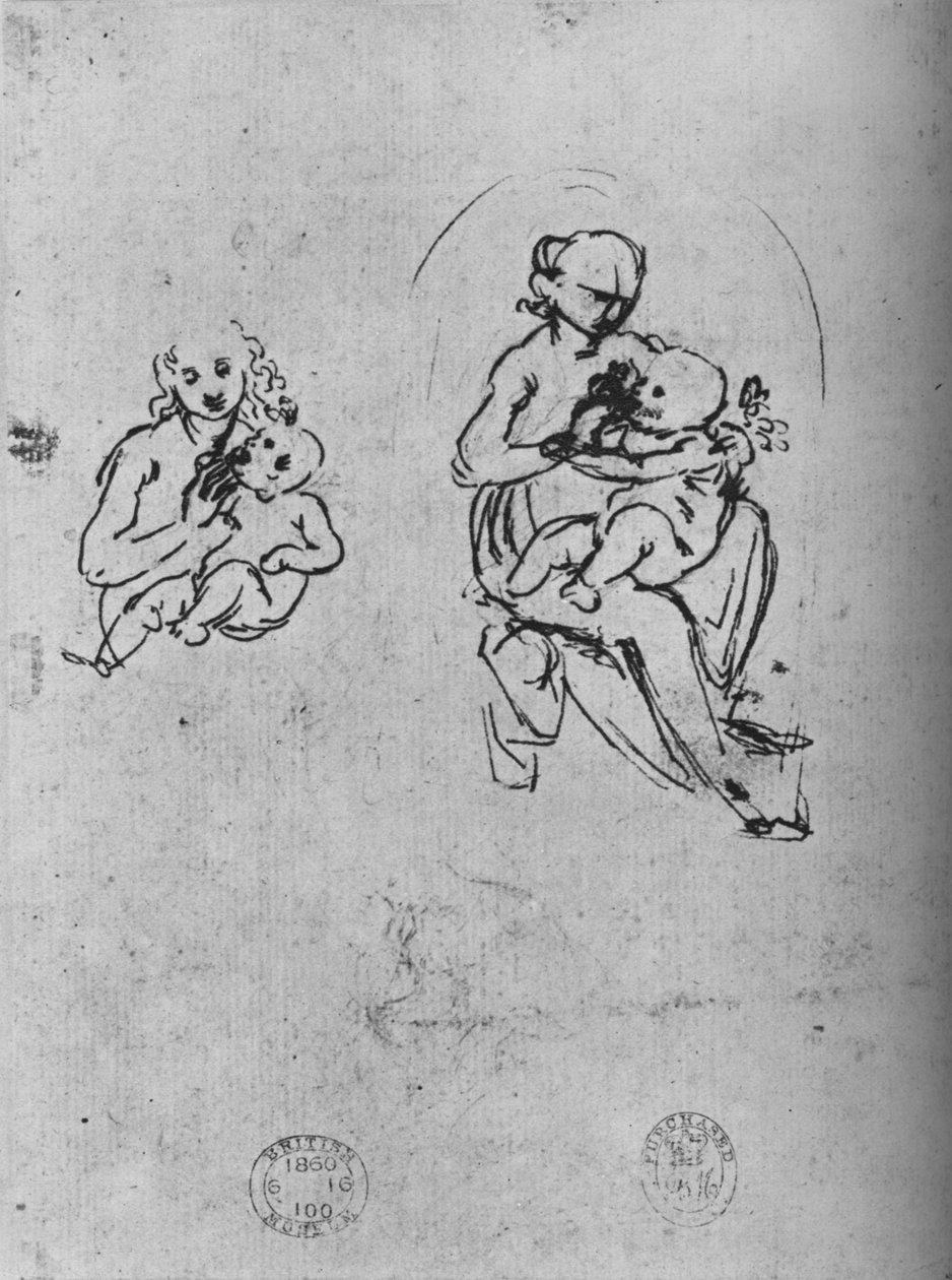 Três estudos sobre Madonna e criança, c1475 1945 de Leonardo da Vinci
