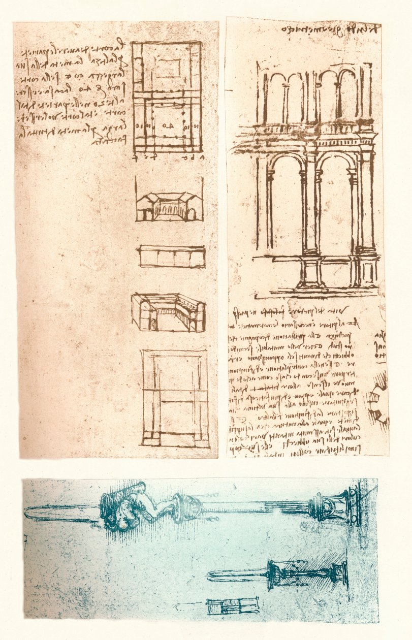 Três desenhos arquitetônicos, c1472-c1519 1883 de Leonardo da Vinci