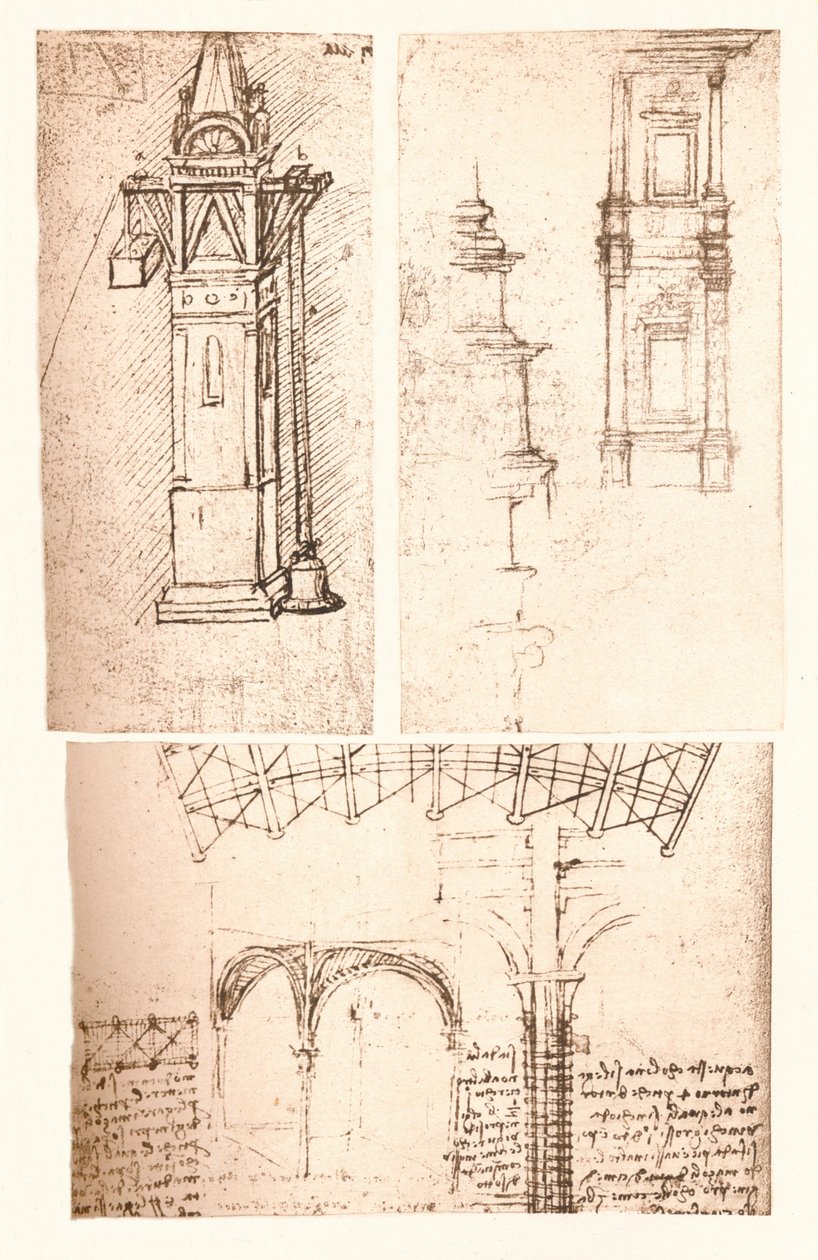 Três desenhos arquitetônicos, c1472-c1519 1883 de Leonardo da Vinci