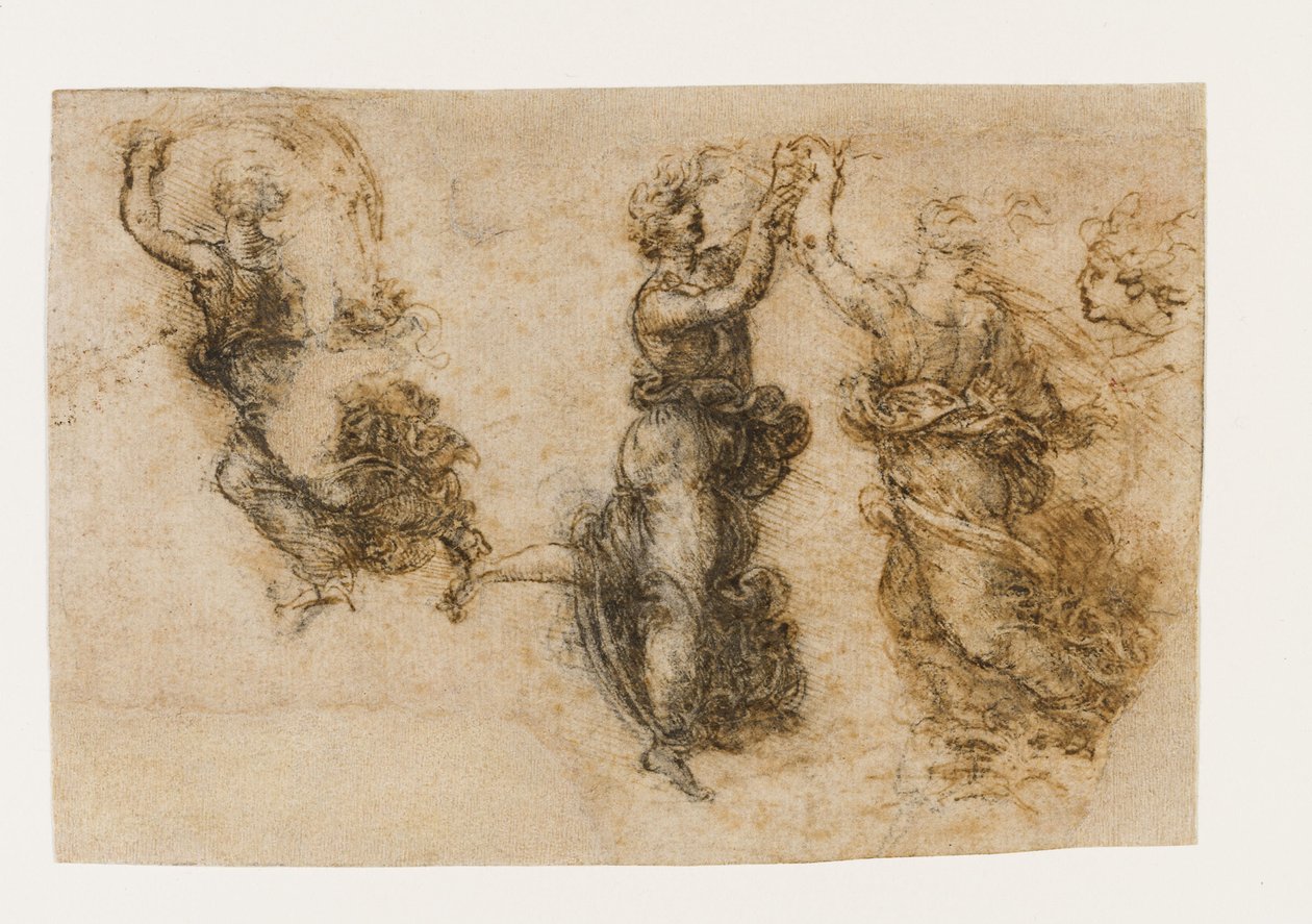 Três figuras femininas dançantes, 1517-1518. de Leonardo da Vinci