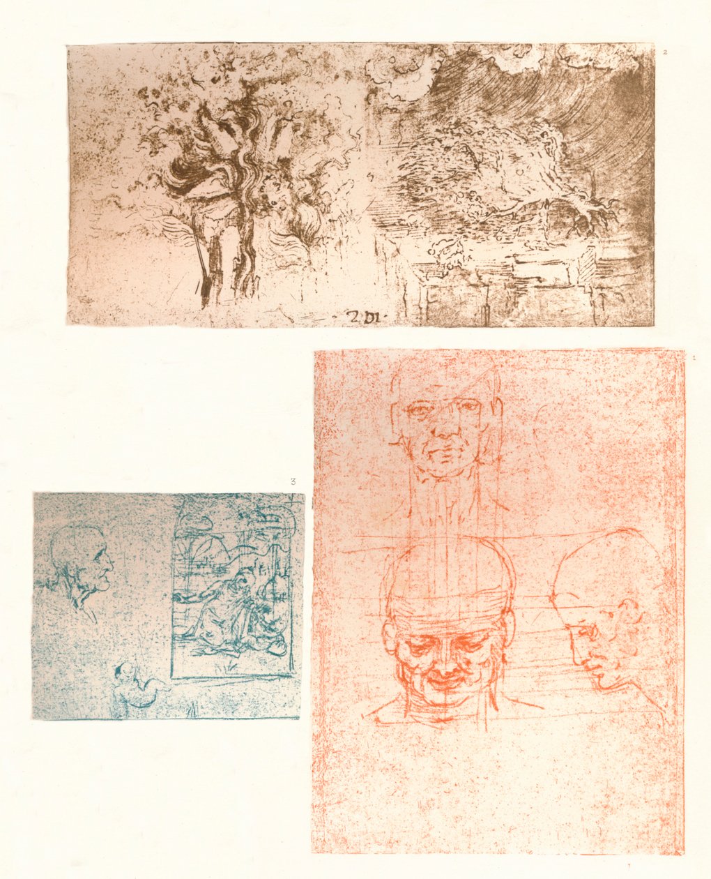 Três desenhos, c1472-c1519 1883 de Leonardo da Vinci