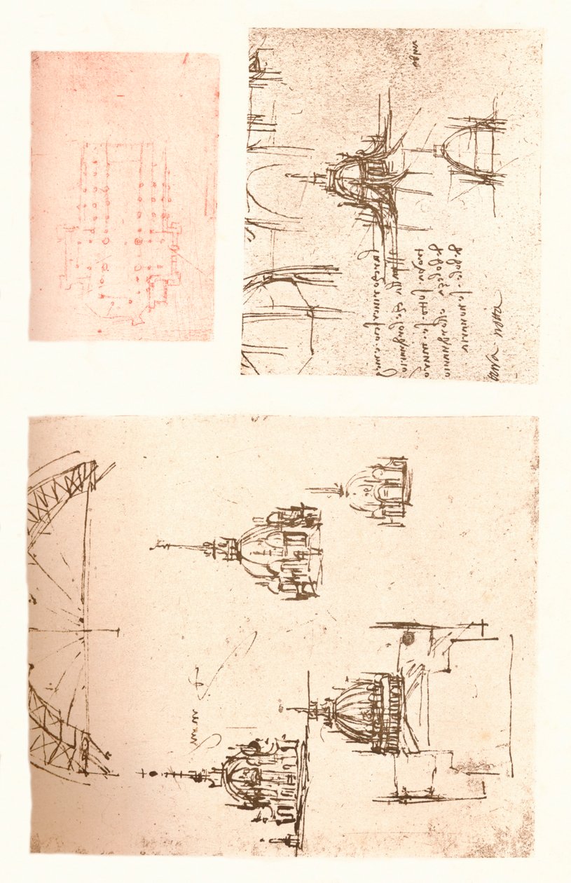 Três desenhos da Catedral de Milão, c1472-c1519 1883 de Leonardo da Vinci