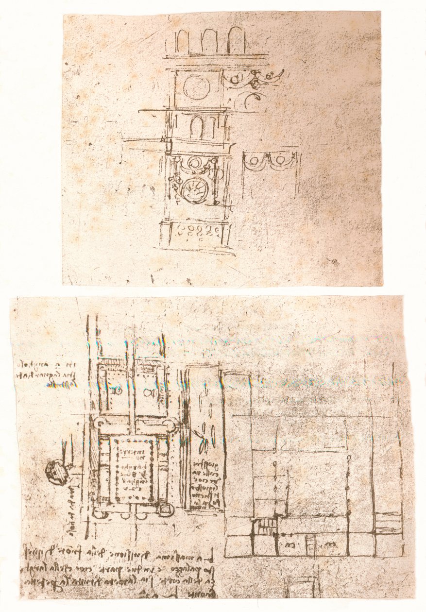 Dois desenhos arquitetônicos, c1472-c1519 1883 de Leonardo da Vinci