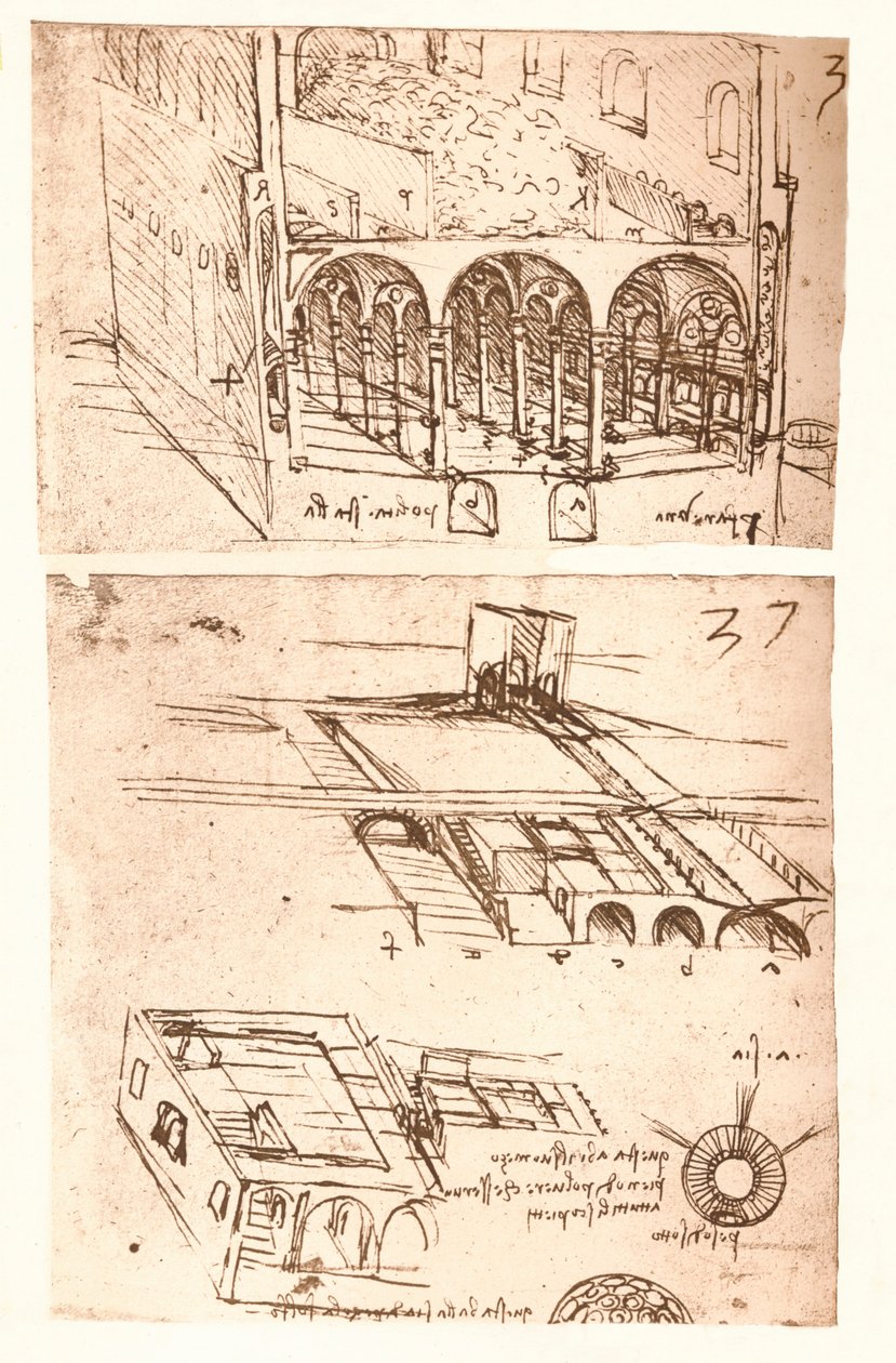 Dois desenhos arquitetônicos, c1472-c1519 1883 de Leonardo da Vinci