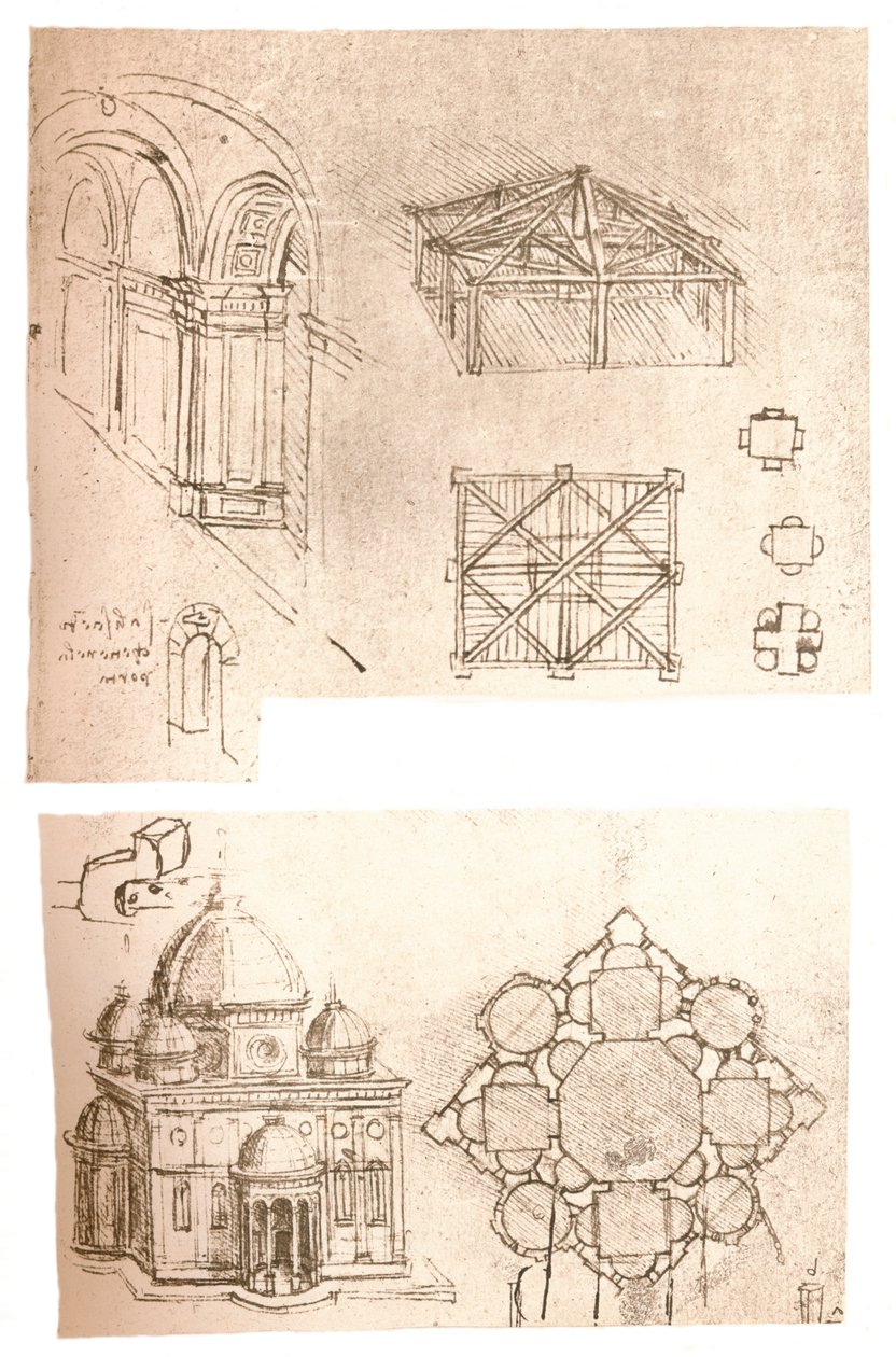 Dois desenhos arquitetônicos, c1472-c1519 1883 de Leonardo da Vinci