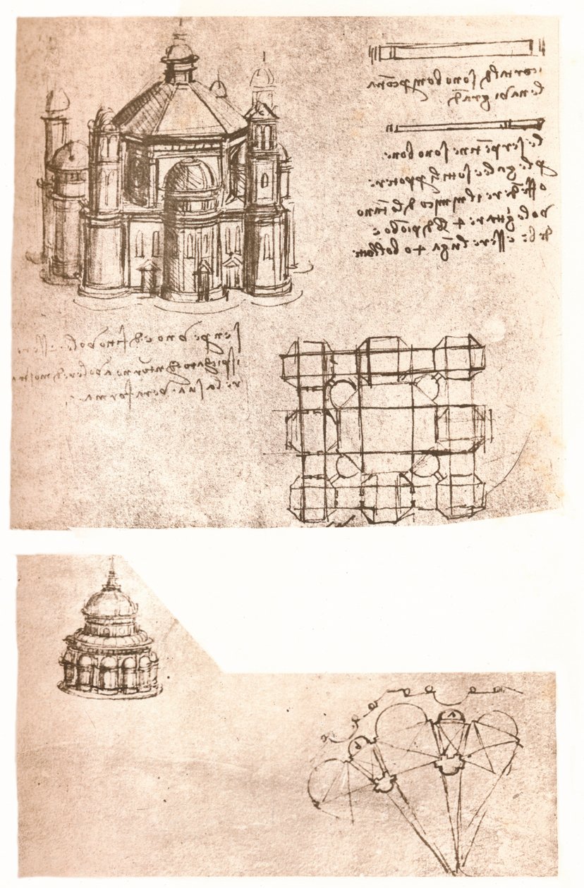 Dois desenhos de igrejas, c1472-c1519 1883 de Leonardo da Vinci
