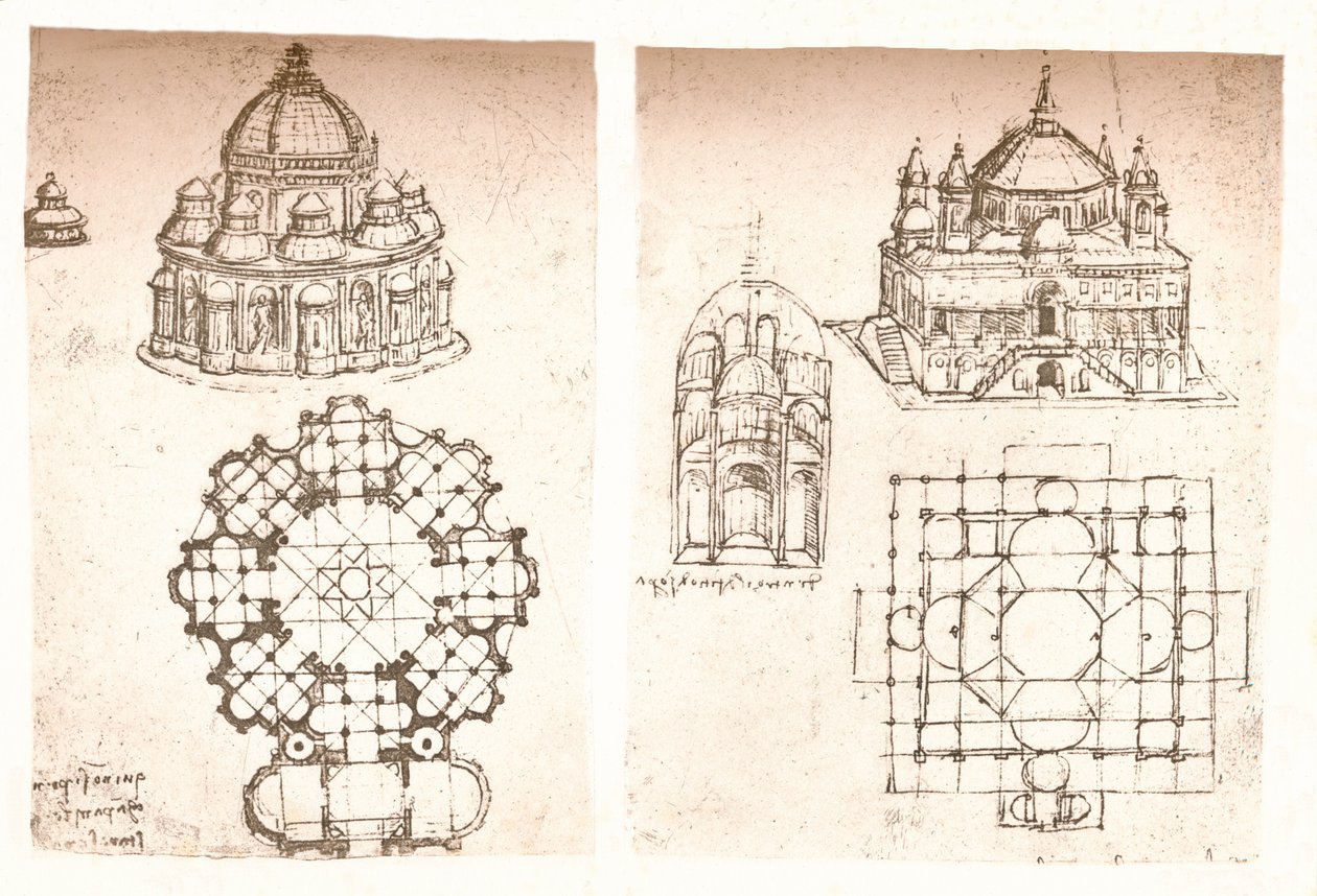 Dois desenhos de igrejas, c1472-c1519 1883 de Leonardo da Vinci