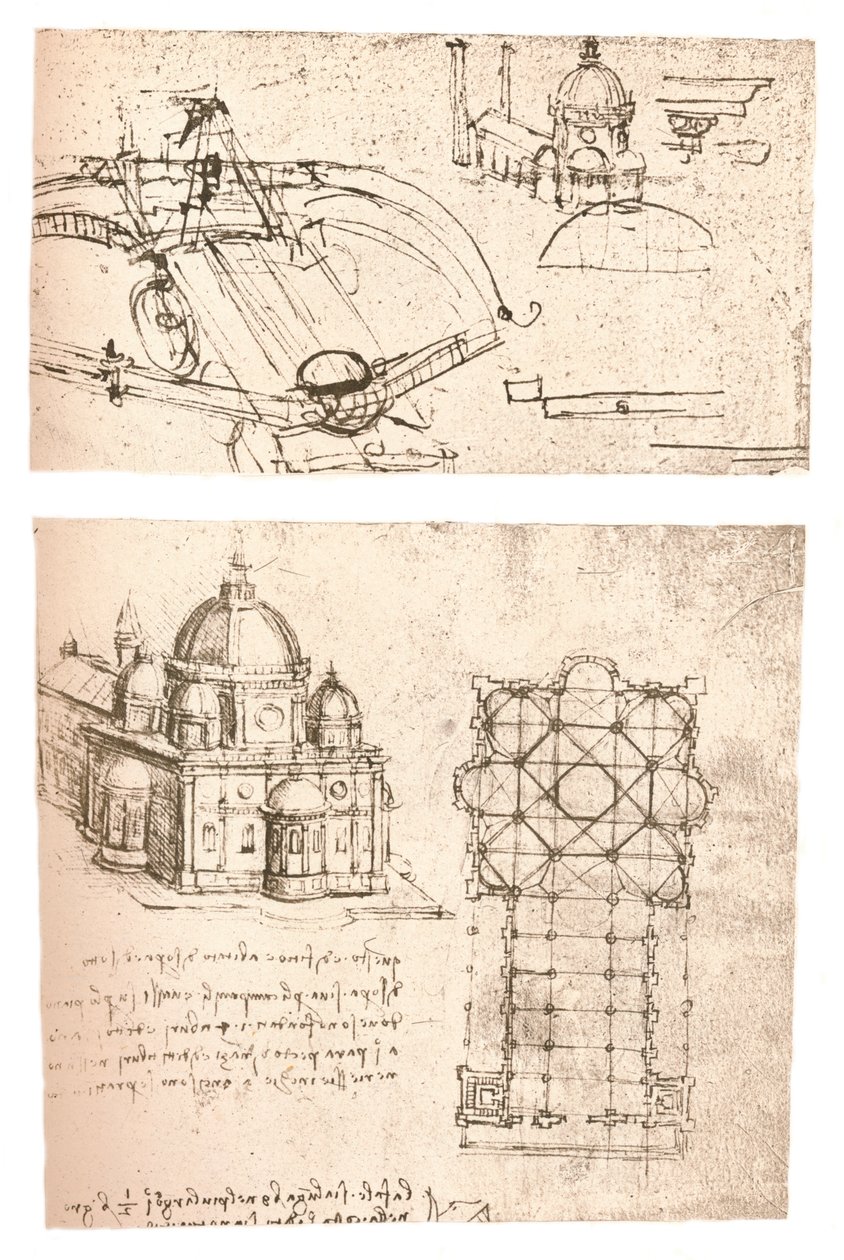 Dois desenhos de igrejas, c1472-c1519 1883 de Leonardo da Vinci