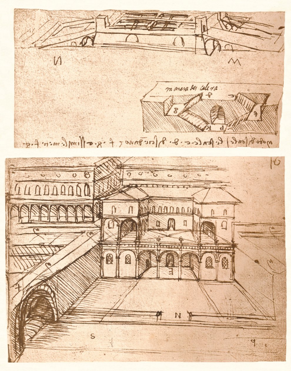 Dois desenhos de planos para cidades, c1472-c1519 1883 de Leonardo da Vinci