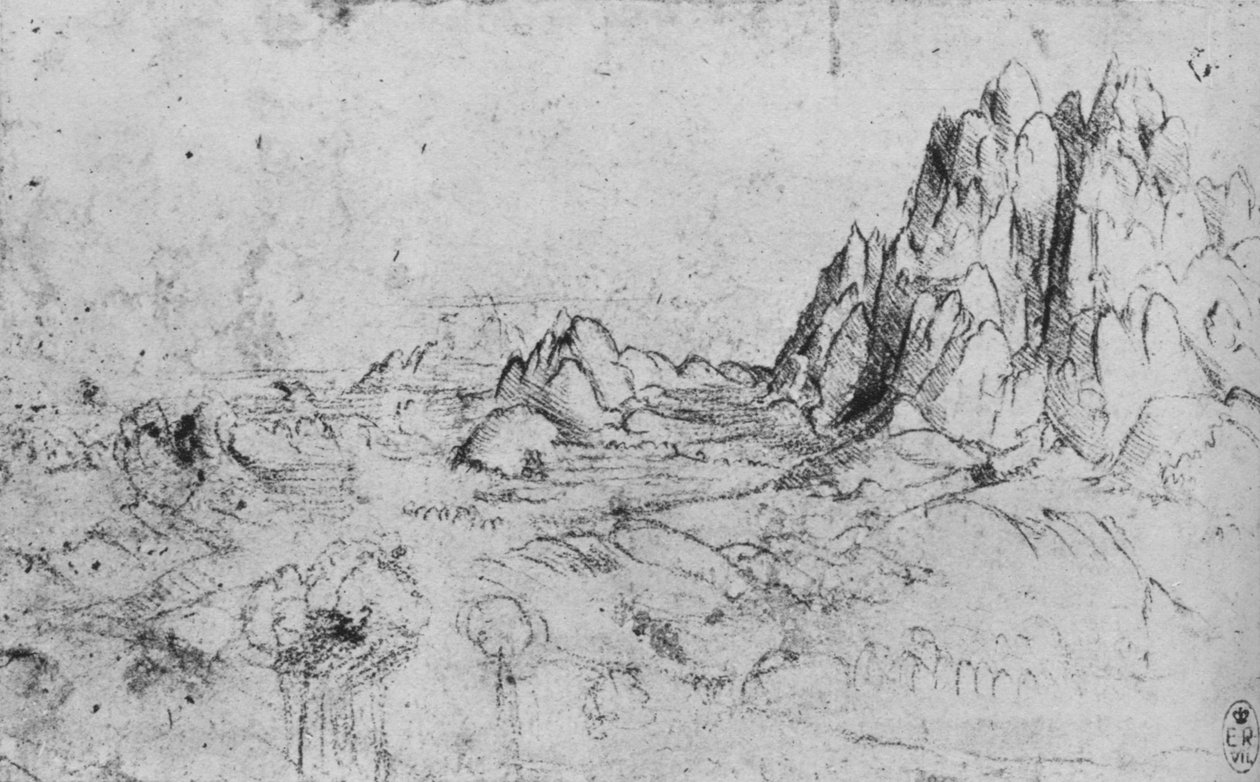 Vista de uma cordilheira, c1480 1945 de Leonardo da Vinci