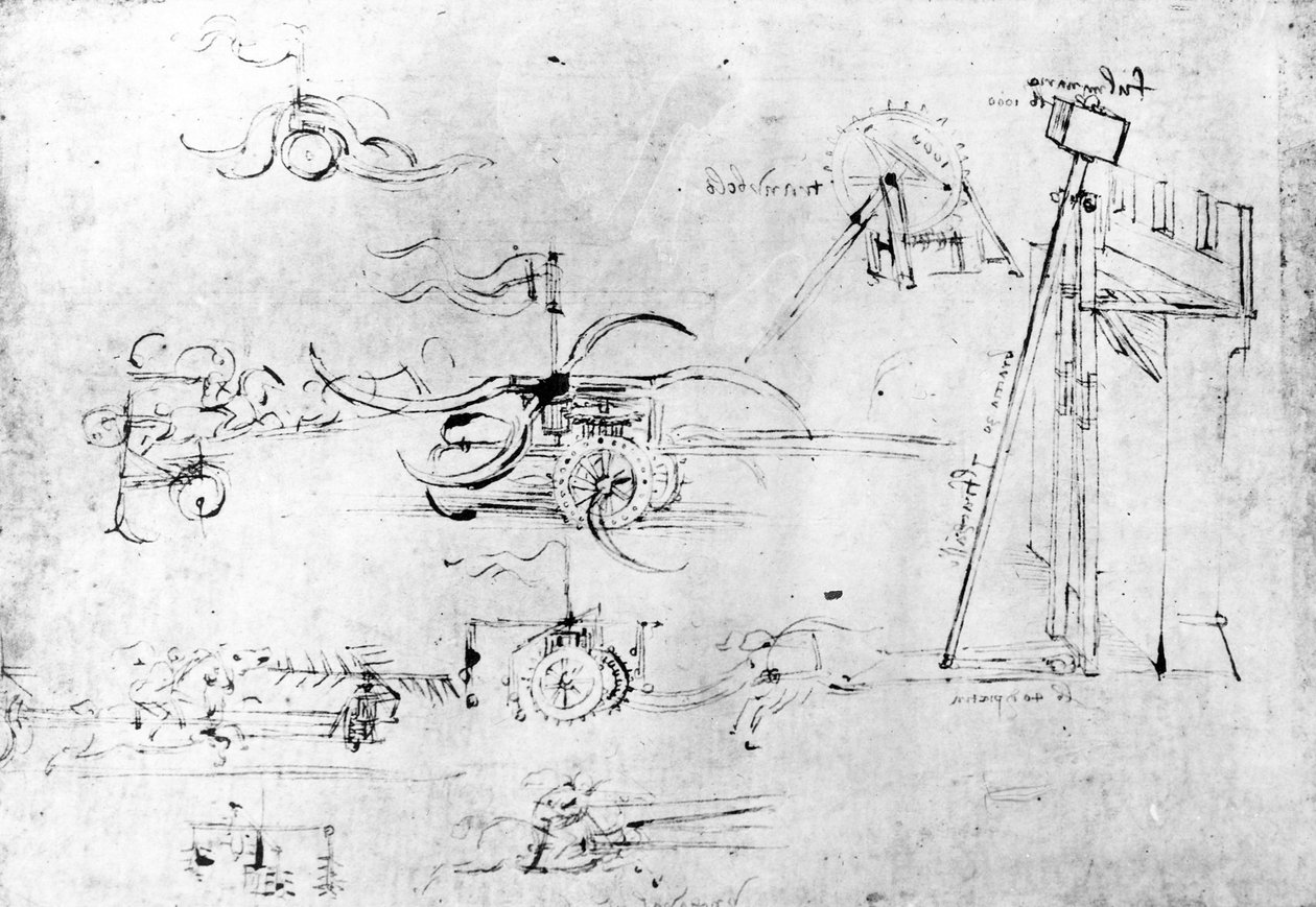Desenhos de armas, fol. 40v-a (caneta e tinta no papel) de Leonardo da Vinci