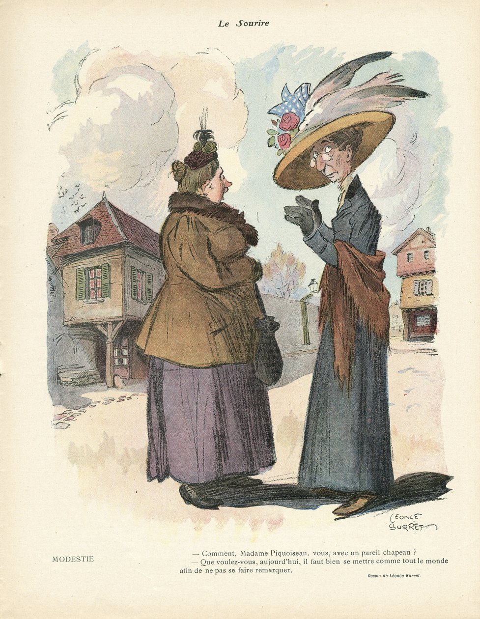 Ilustração de Leonce Burret (1865-1915) em Le Smile, no. 19, 08/05/13 - Moda, Chapéu de Leonce Burret