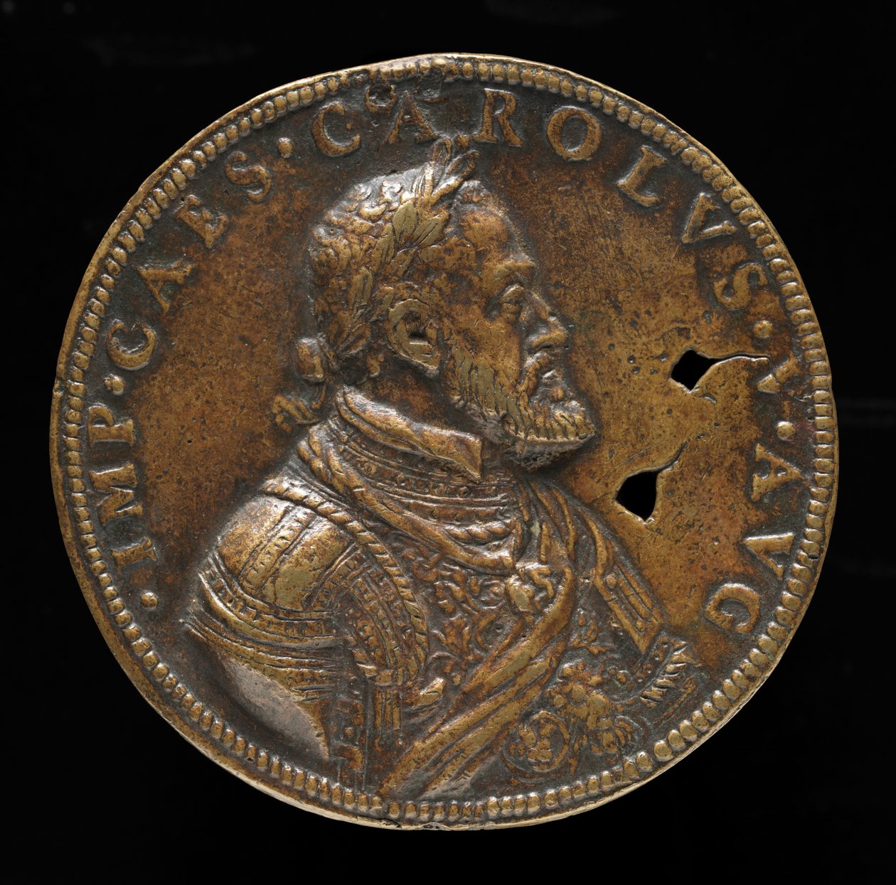 Carlos V, 1500-1558, Rei de Espanha 1516-1556, Santo Imperador Romano 1519 [anverso], 1547 ou depois. de Leone Leoni