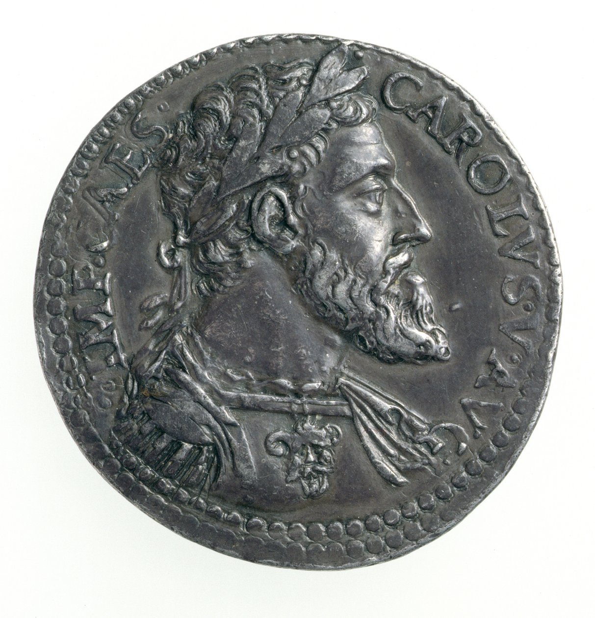 Testone de Charles V (1500-58) Duque de Milão, gravado por Dye, 1535-56 (anverso) (prata) (para reverso ver 168055) de Leone Leoni