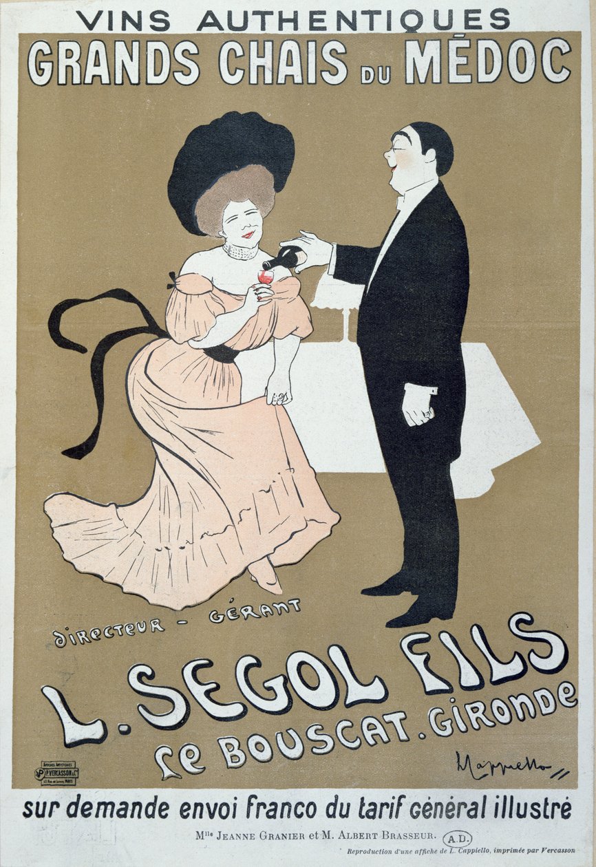 Cartaz publicitário de vinhos do Medoc feito por L. Segol and Sons, 1905 de Leonetto Cappiello