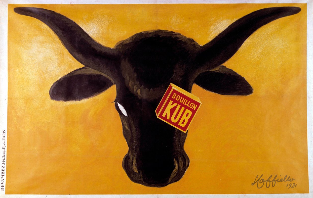 Cartaz publicitário para caldo de carne Kub com cabeça de vaca. 1931. Ilustração de Leonetto Cappiello (1875-1942) Paris, artes decorativas de Leonetto Cappiello