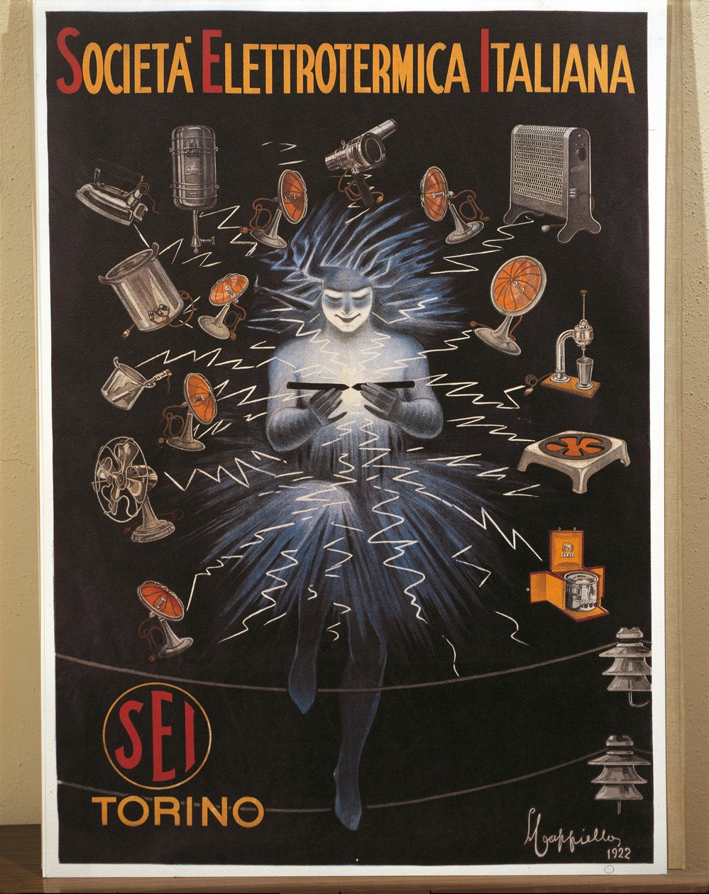 Litografia a cores de Leonetto Cappiello, SEI, cartaz publicitário da Electroheat Italian Company de Leonetto Cappiello
