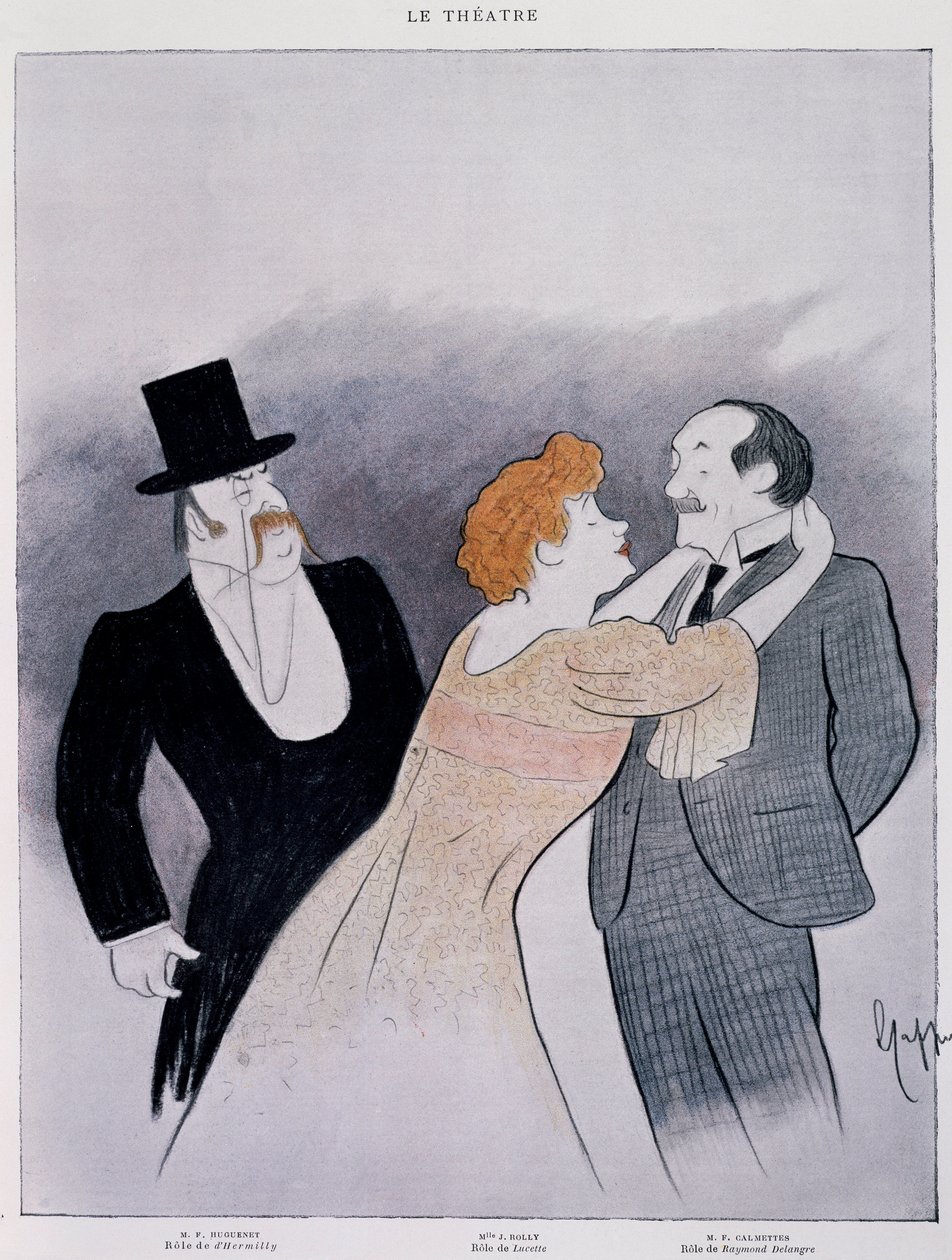 Desenho da peça "le Secret de Polichinelle" de Pierre Wolff - extrait de la revue Le Theatre de Leonetto Cappiello