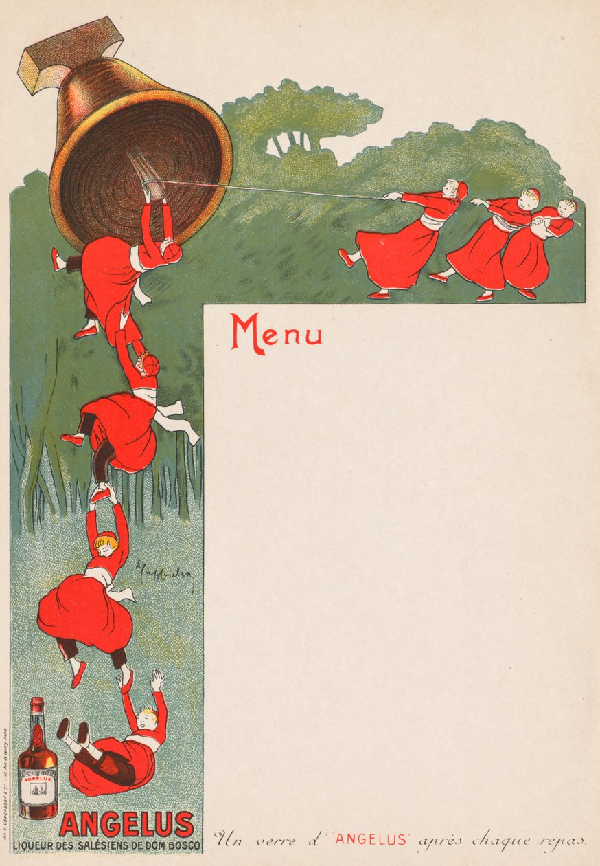 Página do Menu (Angelus: Licor dos Salesianos de Dom Bosco) de Leonetto Cappiello