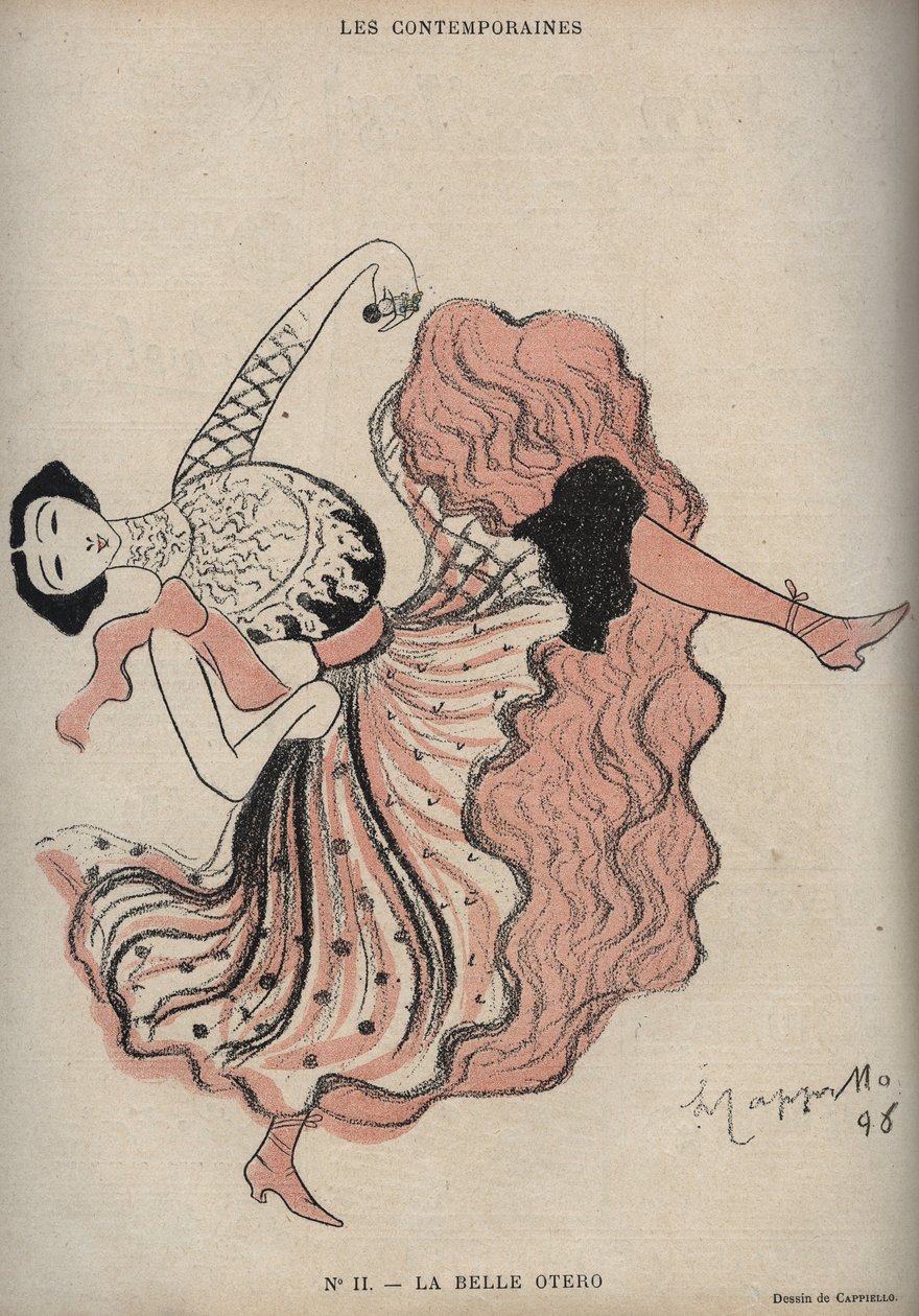 Retrato de Caroline (La Belle) Otero (1868-1965), dançarina e cortesã espanhola - desenho de Leonetto Cappiello (1875-1942) em "The Rire" de 1898 de Leonetto Cappiello