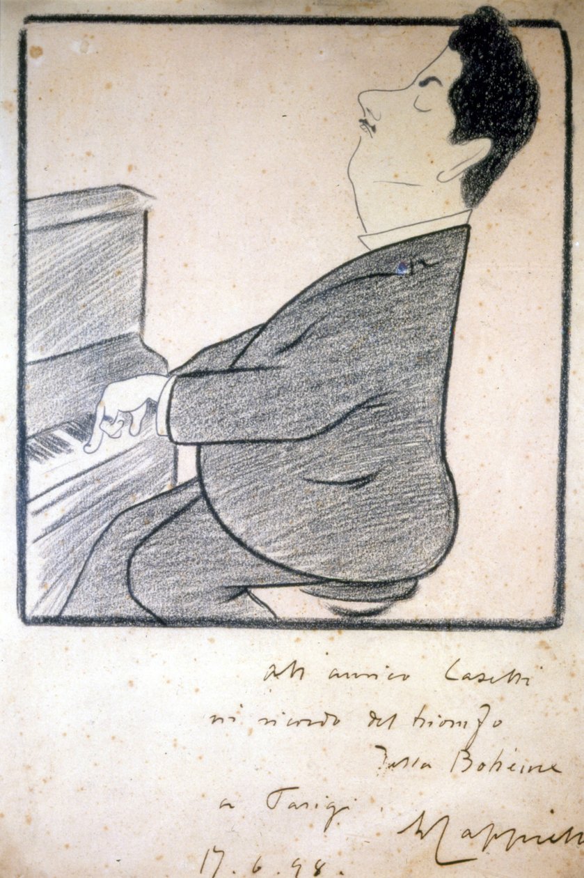 Retrato de Giacomo Puccini (1858-1924), compositor italiano. Caricatura de Leonetto Cappiello. de Leonetto Cappiello
