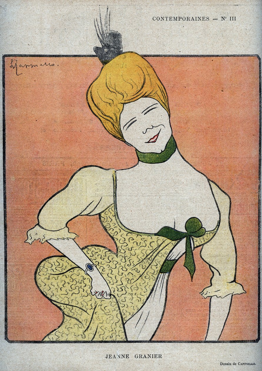 Retrato da comediante francesa Jeanne Granier (1852-1939) - desenho de Leonetto Cappiello (1875-1942) em "The Rire" de 1898 de Leonetto Cappiello