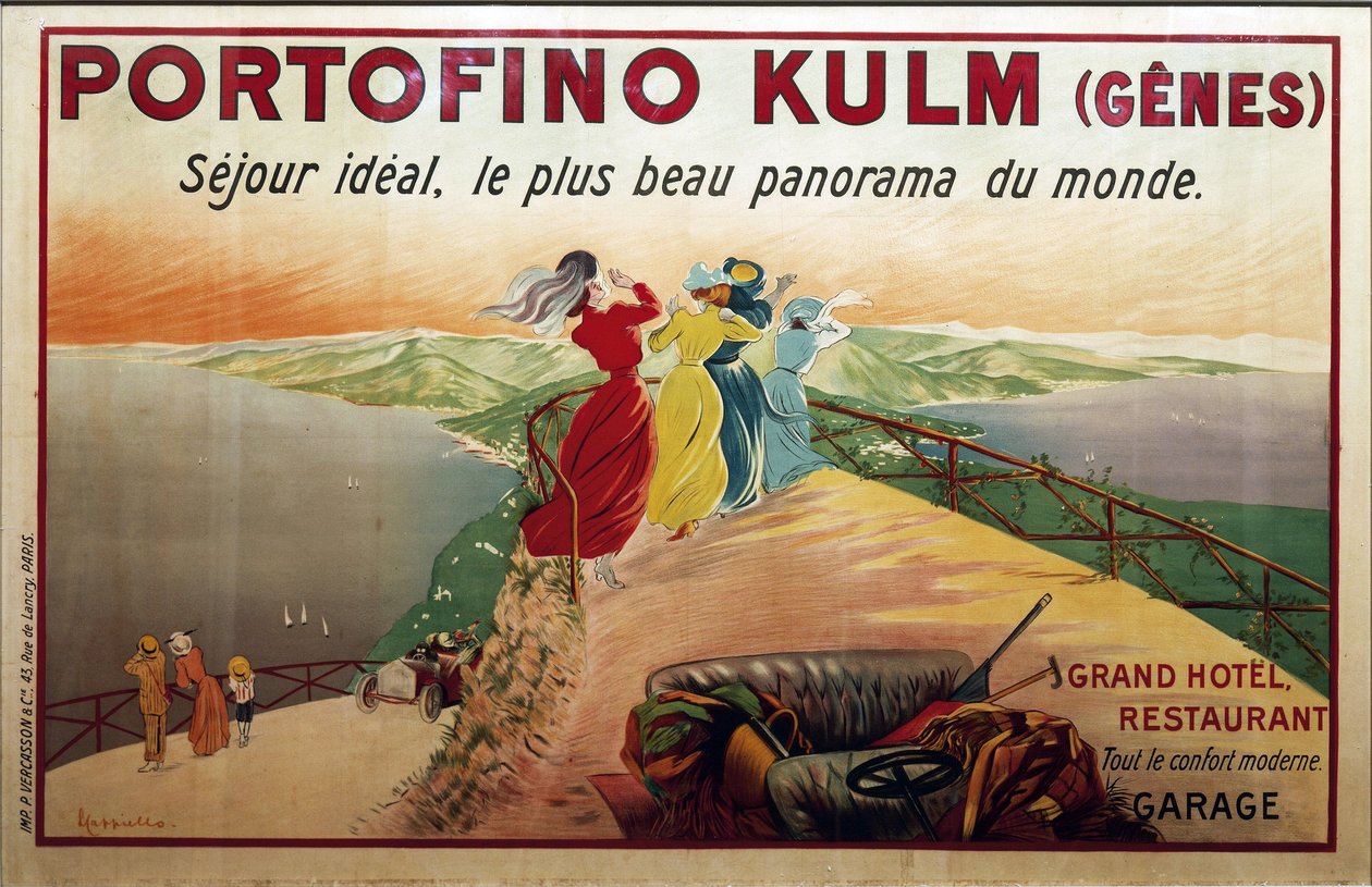 Cartazes, século XX. Anúncio para o hotel Portofino. Portofino Kulm (Genes) (cartaz) de Leonetto Cappiello
