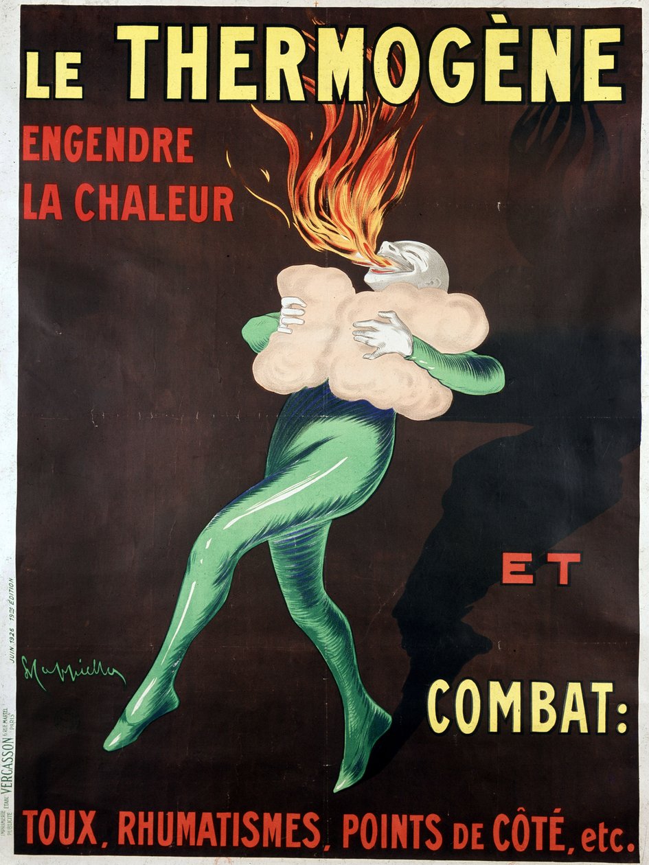 O termogénio gera calor e combate a tosse, reumatismo, pontos laterais, etc: cartaz de Leonetto Cappiello (1875-1942) de Leonetto Cappiello