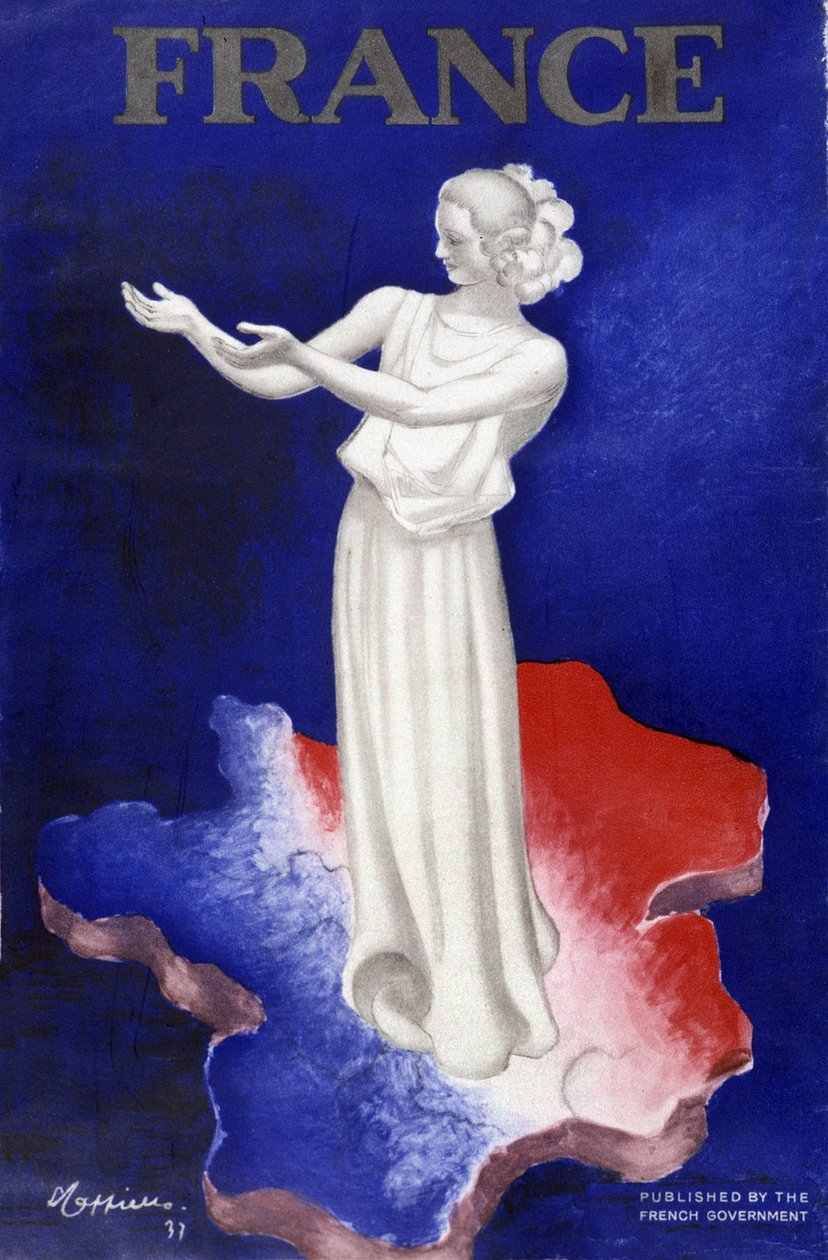 Mulher representando a França - Cartaz em cores azul-branco-vermelho de Leonetto Cappiello