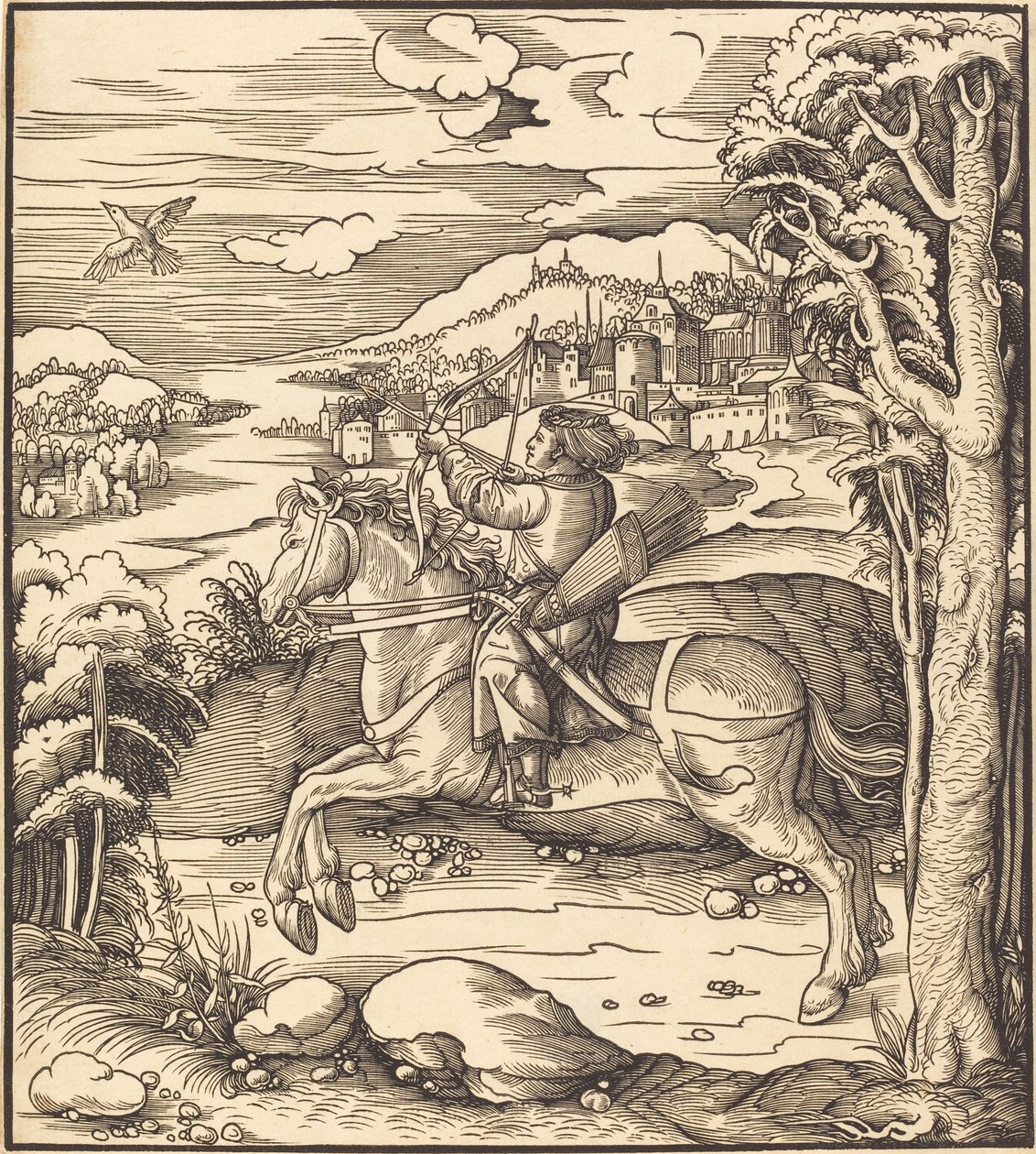 O príncipe na captura de pássaros de Leonhard Beck