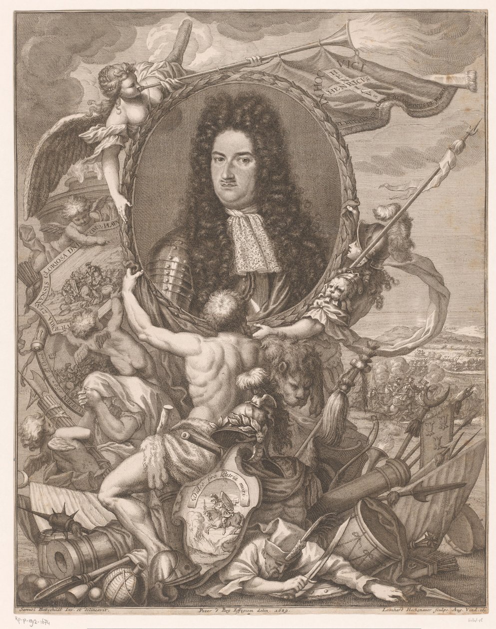 Retrato de Eugênio de Saboia carregado por figuras alegóricas de Leonhard Heckenauer