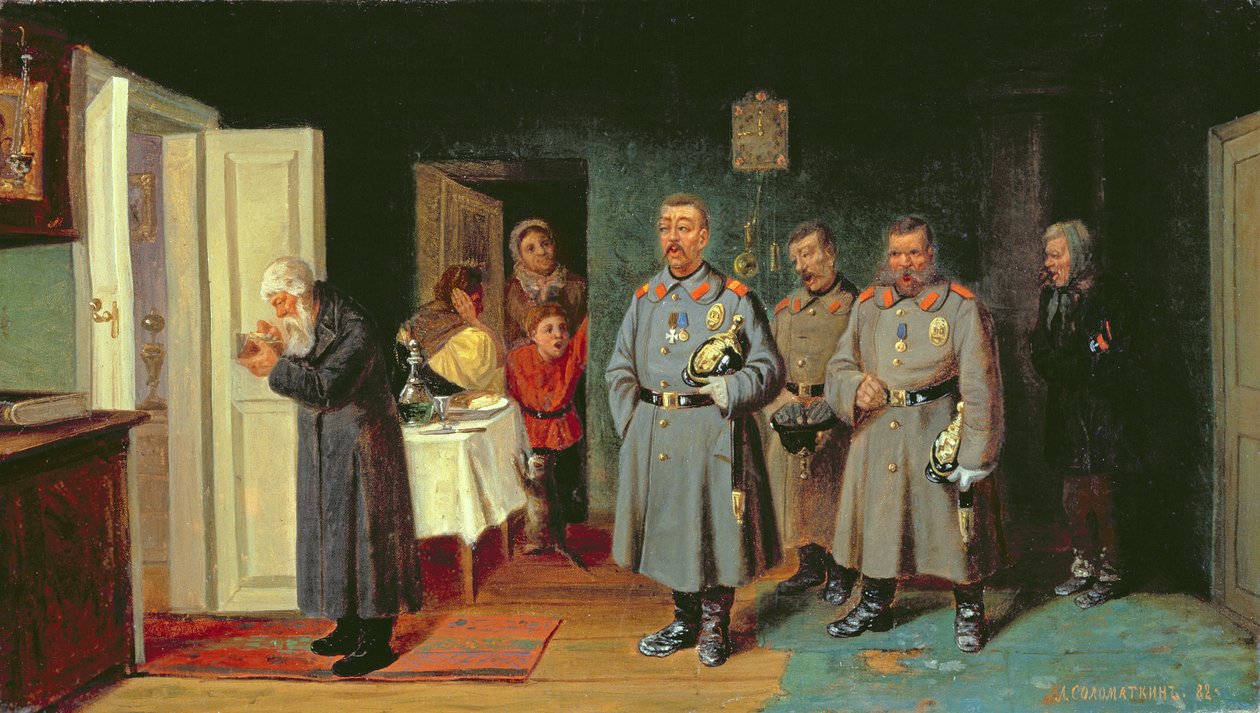 Policiais cantando canções, 1867 de Leonid Ivanovich Solomatkin