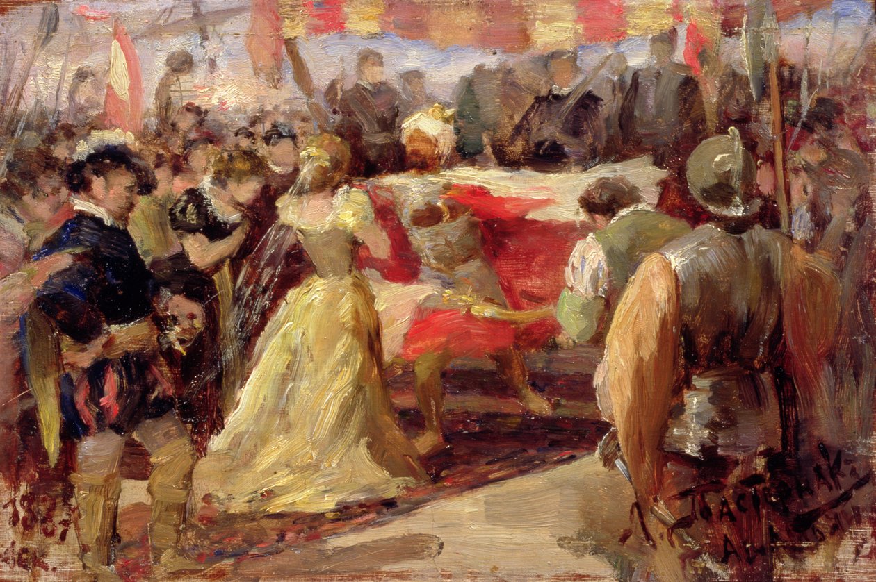 Design de palco para &39;Othello&39; de William Shakespeare, 1887 (óleo sobre madeira) de Leonid Osipovic Pasternak