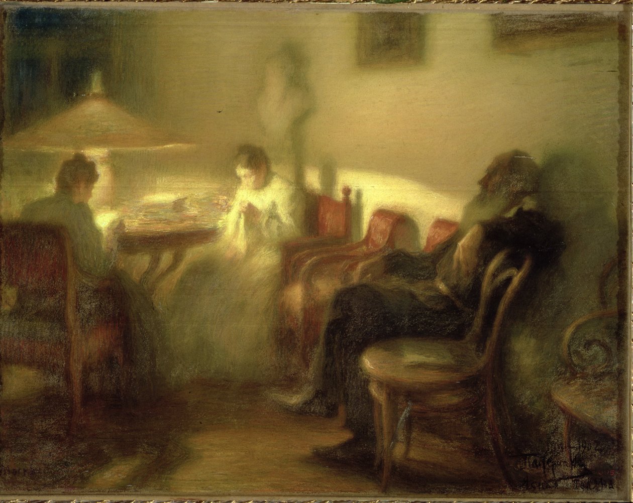 O escritor Lev Nikolaevich Tolstoy (1828-1910) com sua família em Yasnaya Polyana, 1902 (pastel sobre papel) de Leonid Osipovic Pasternak