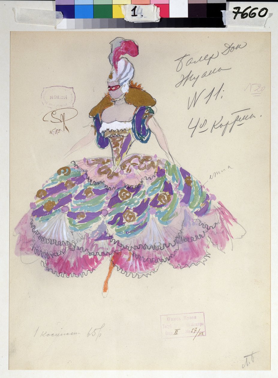 Figurinos para a ópera ""Don Juan"" de Wolfgang Amadeus Mozart (1756-1791) (Figurinos para a ópera ""Don Giovanni"" de W.A.Mozart). Obra de Leonid Mikhaylovich Brailovsky (1867-1937). Aquarela e guache sobre papel de Leonid Mihhaylovich Brailovsky