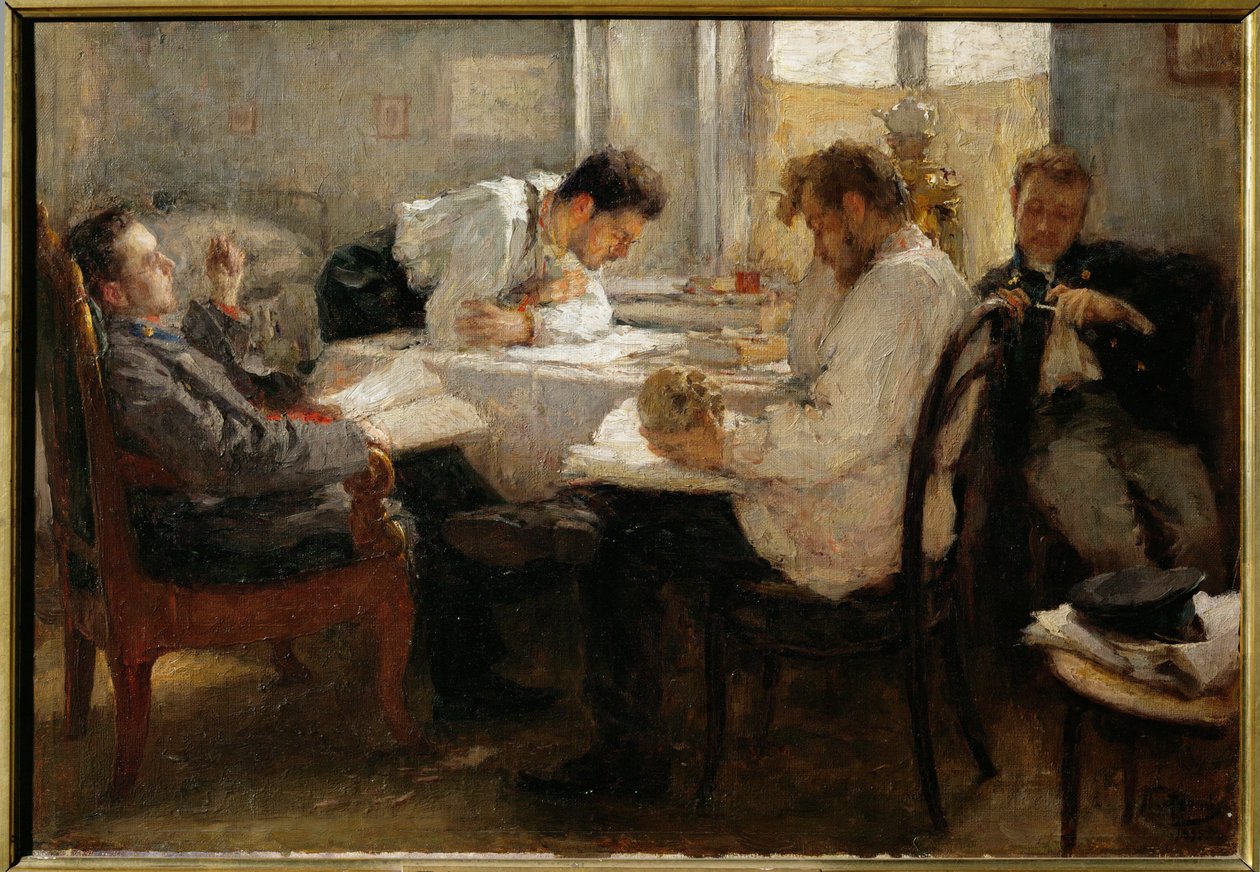 Na véspera do exame ... (pintura sobre tela) de Leonid Osipovic Pasternak