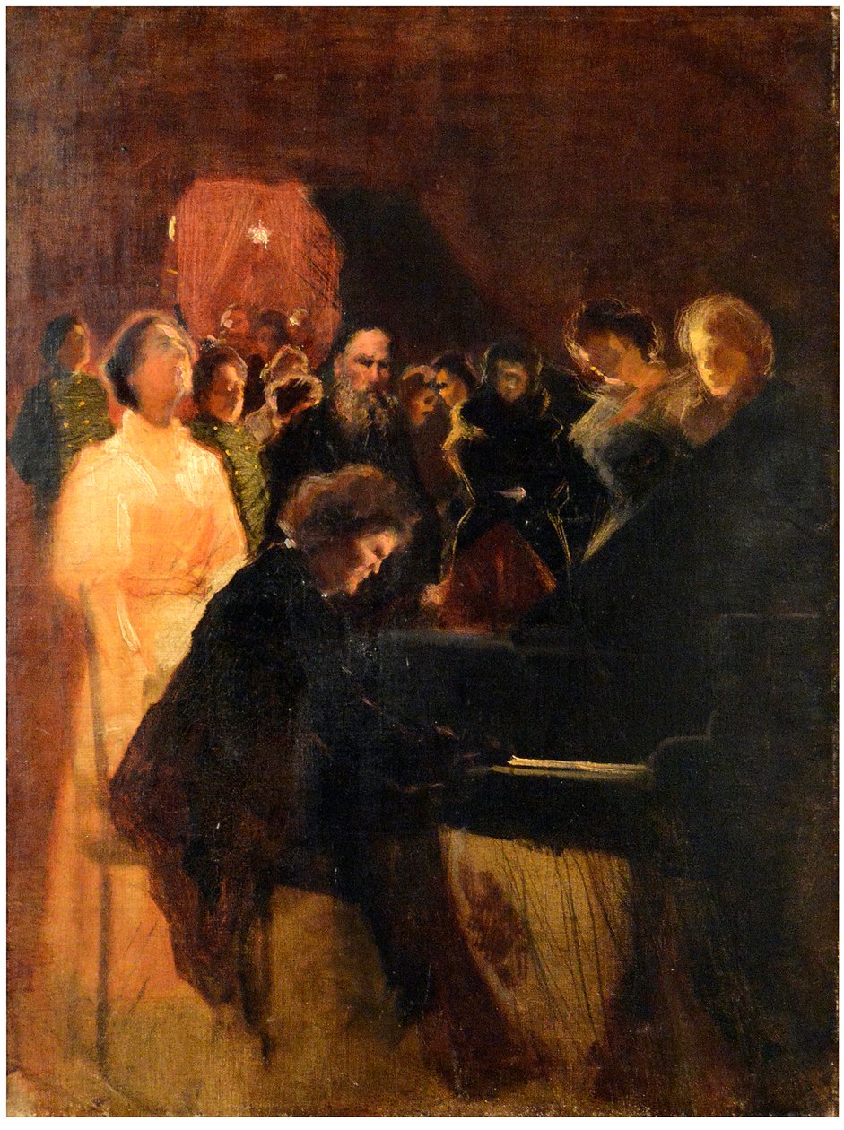 Leo Tolstoy no concerto dado por Anton Rubinstein (1829-1894) par Pasternak, Leonid Osipovich (1862-1945). Pastel sobre papelão, tamanho: 64x50 de Leonid Osipovic Pasternak