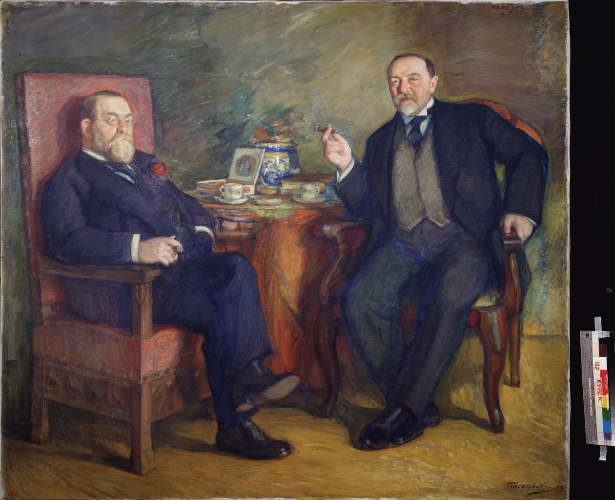 Tempo para o. Retratos dos coleccionadores Ossip Cetlin e David Wyssotski. Pintura por Leonid Osipovich Pasternak (1862-1945), tempera sobre tela de Leonid Osipovic Pasternak