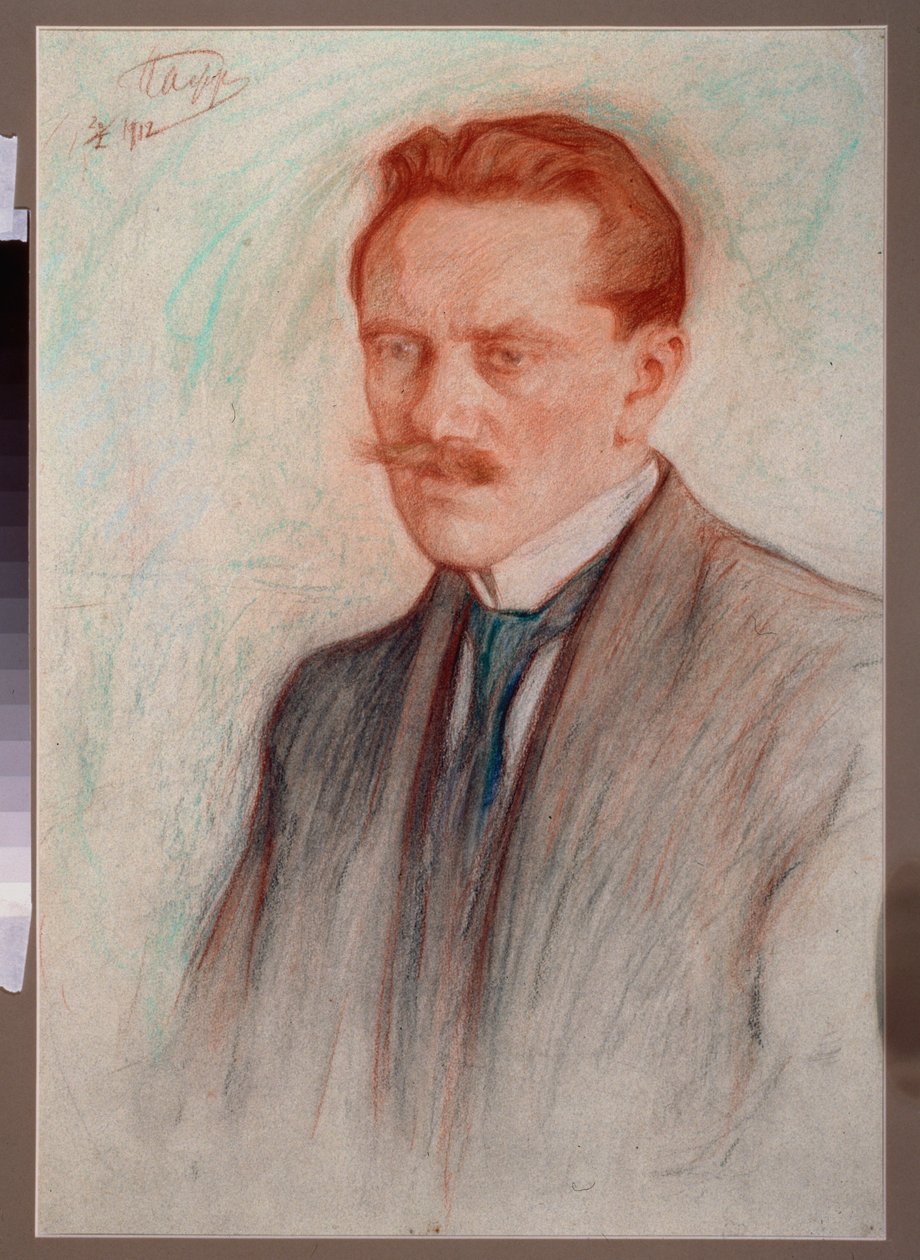 Retrato do poeta Jurgis Baltrusaitis (1873-1944). Trabalho de Leonid Osipovich Pasternak (1862-1945), giz vermelho e giz sobre papel de Leonid Osipovic Pasternak