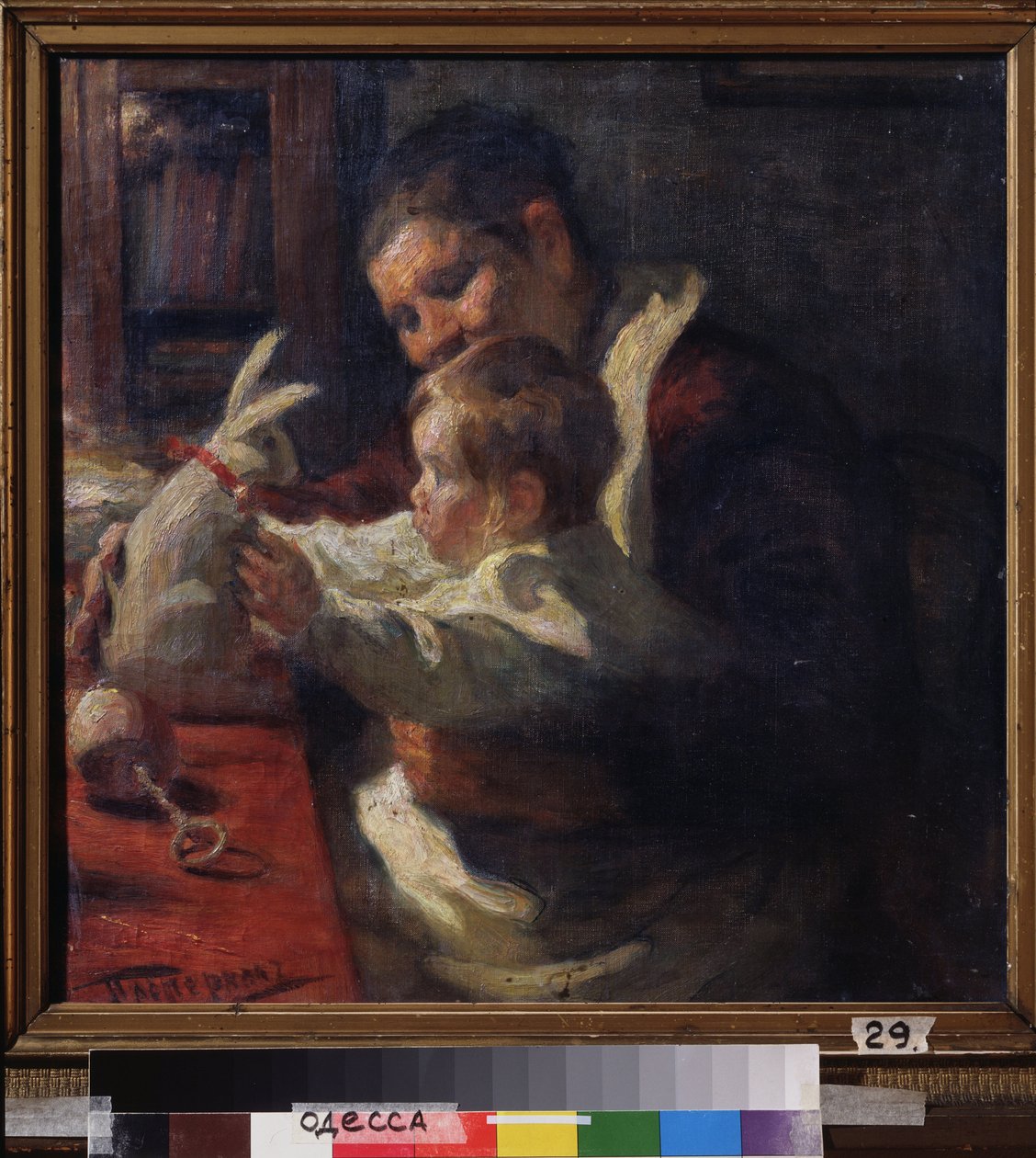 Um coelho. Enfermeira com criança. Pintura por Leonid Osipovich Pasternak (1862-1945), óleo sobre tela de Leonid Osipovic Pasternak