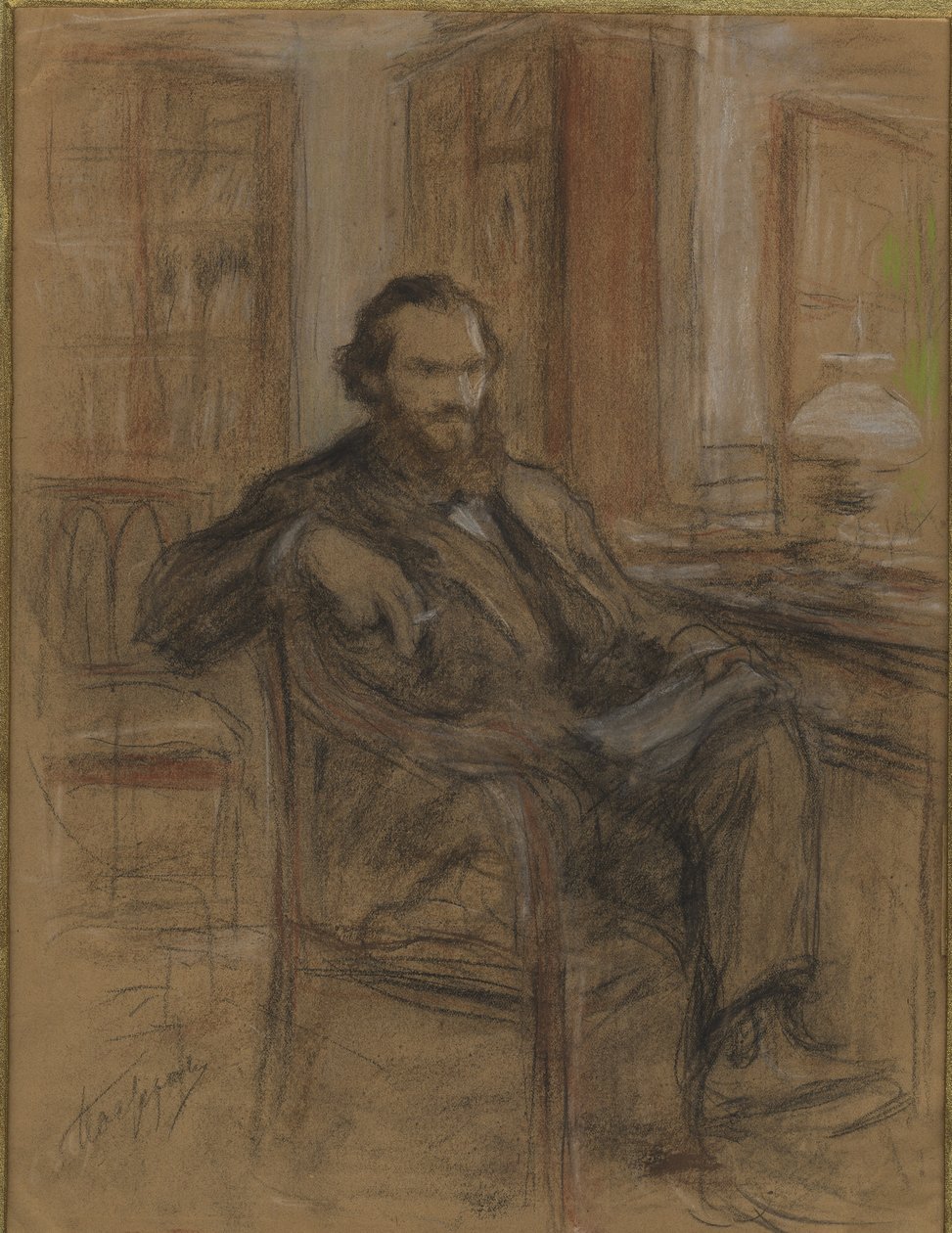 Leo Tolstoy durante o trabalho no romance Guerra e Paz, 1893-1903. de Leonid Osipovich Pasternak