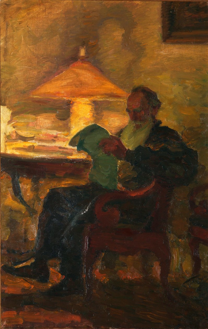 Leo Tolstoy com um jornal